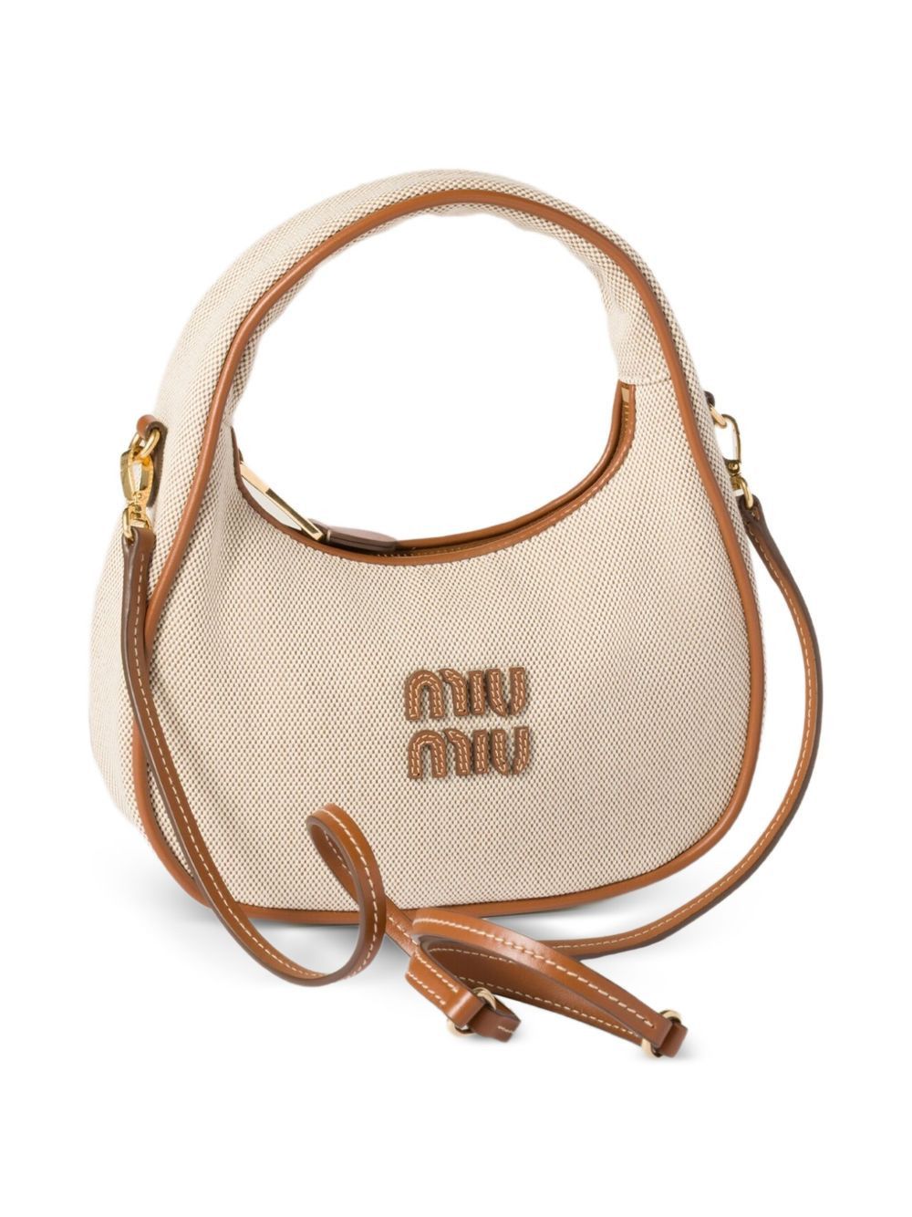 Miu Miu WANDER CANVAS AND LEATHER SMALL HOBO BAG Size ONE SIZE - 4 Thumbnail