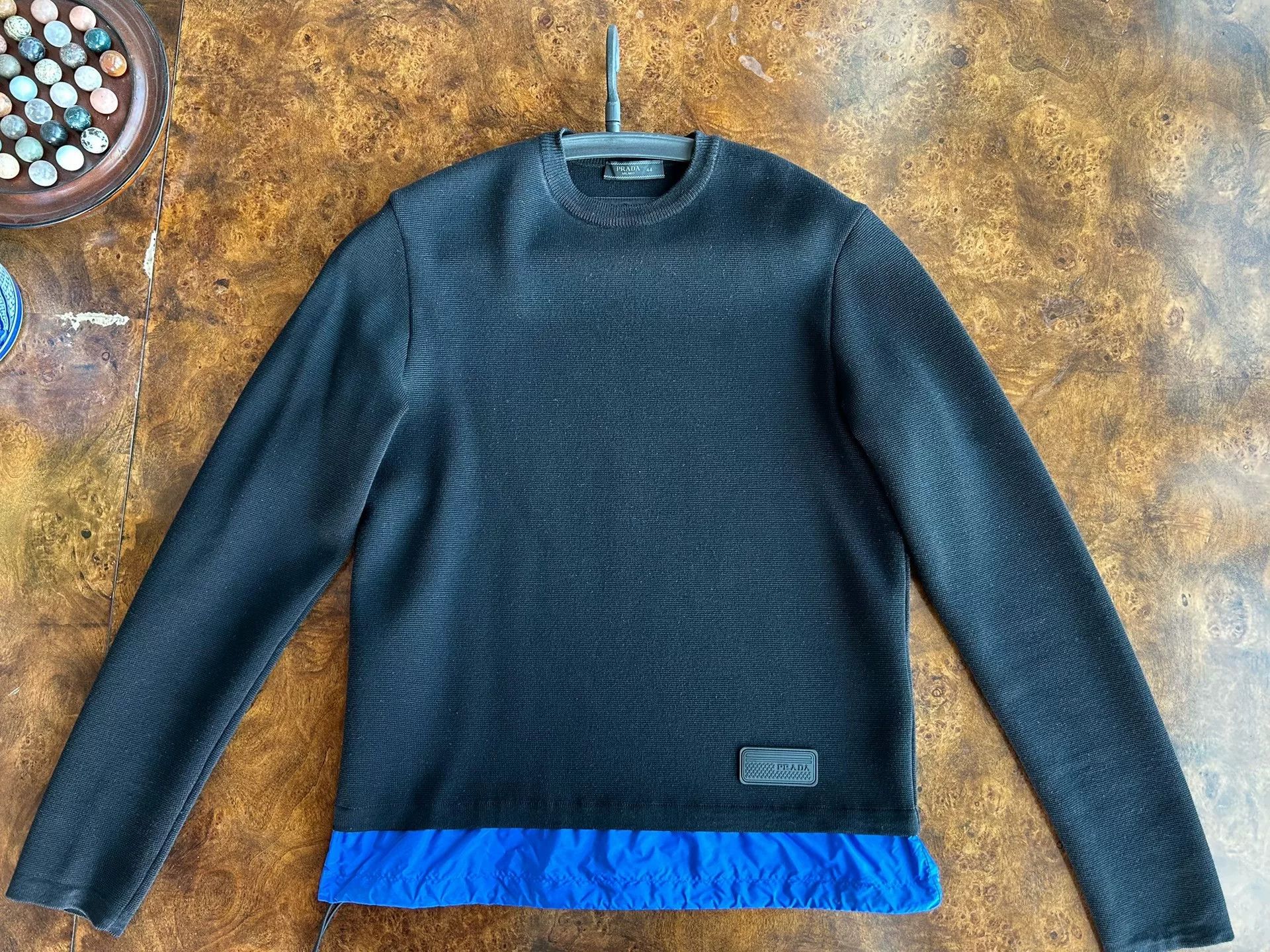 Prada Prada Black Wool Knit Sweater with Blue Hem Size US S / EU 44-46 / 1 - 4 Thumbnail