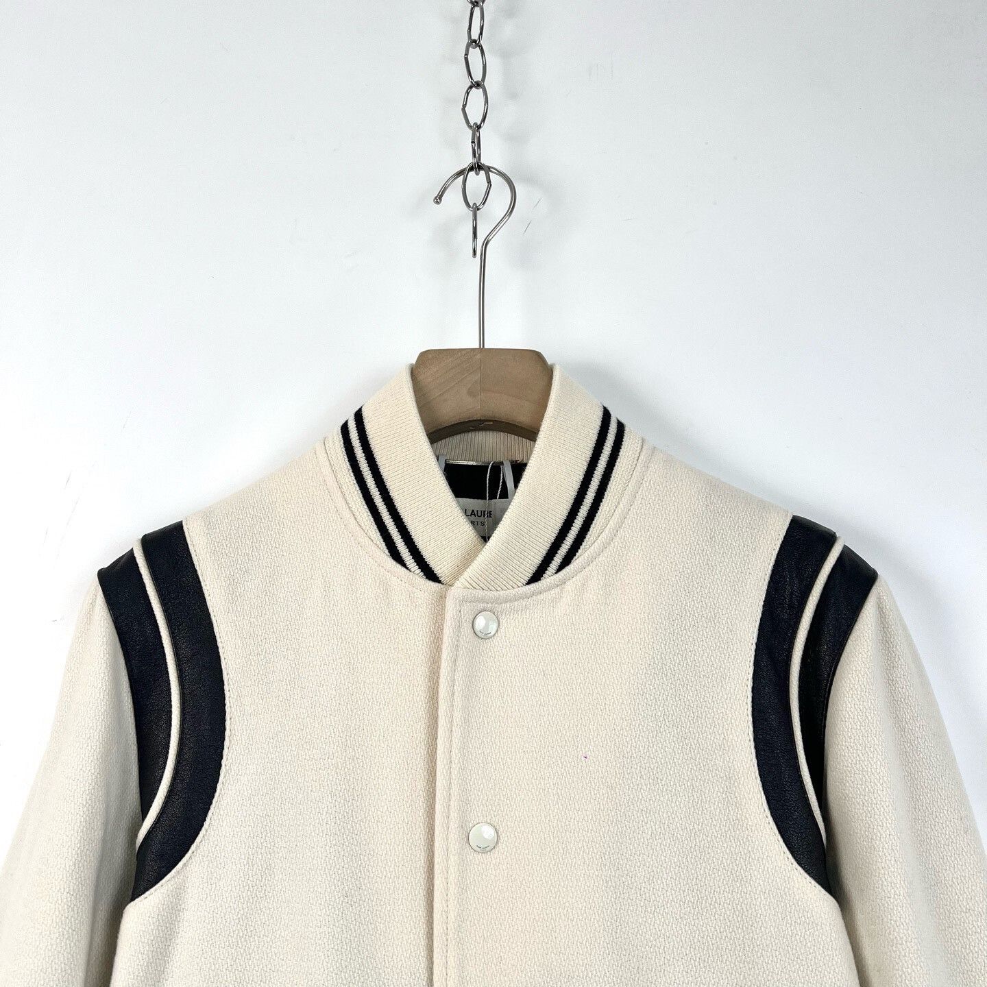 Yves Saint Laurent Saint Laurent Cream Striped Baseball Jacket Size US M / EU 48-50 / 2 - 3 Thumbnail