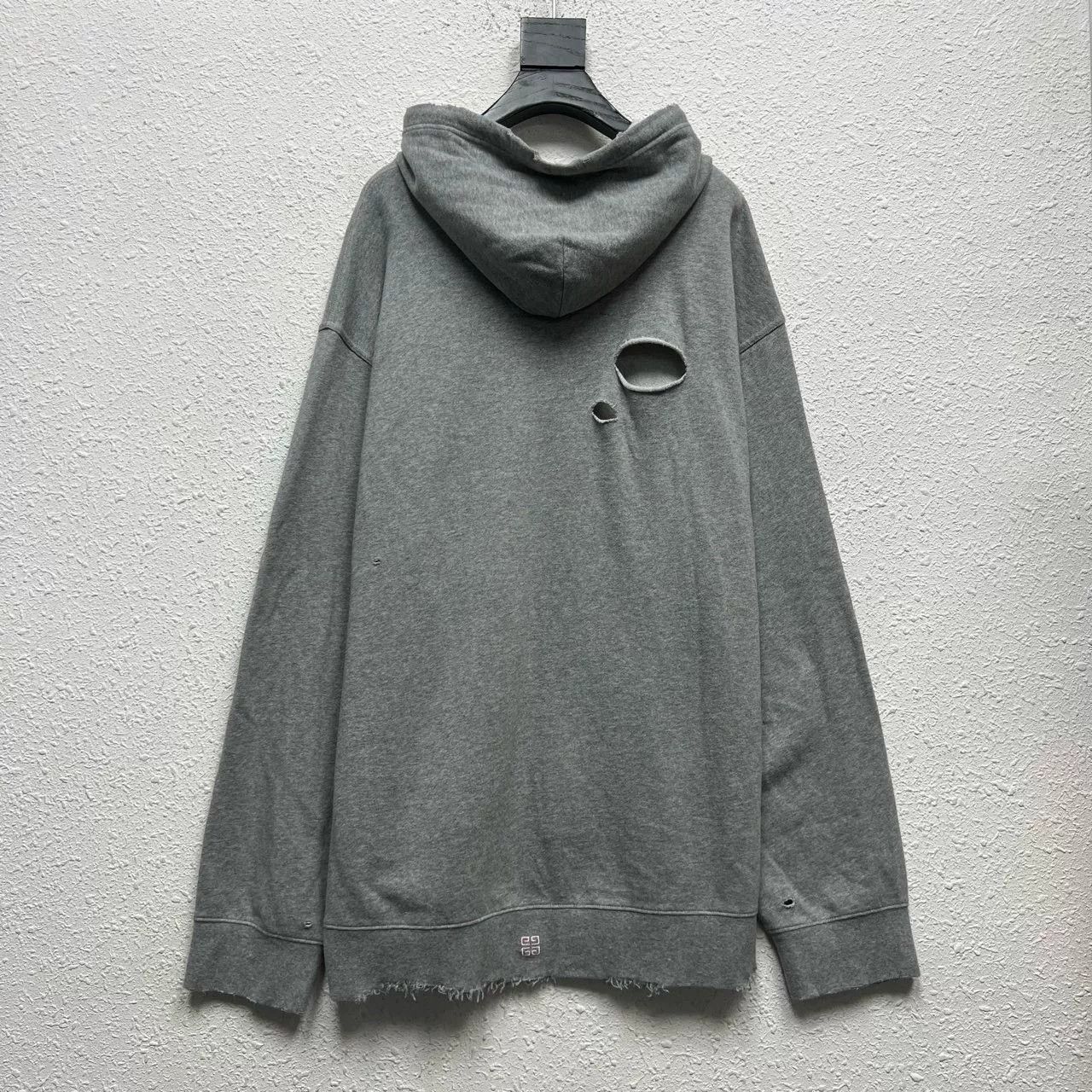 Givenchy Givenchy Light Gray Distressed Hooded Sweatshirt Size US M / EU 48-50 / 2 - 2 Thumbnail