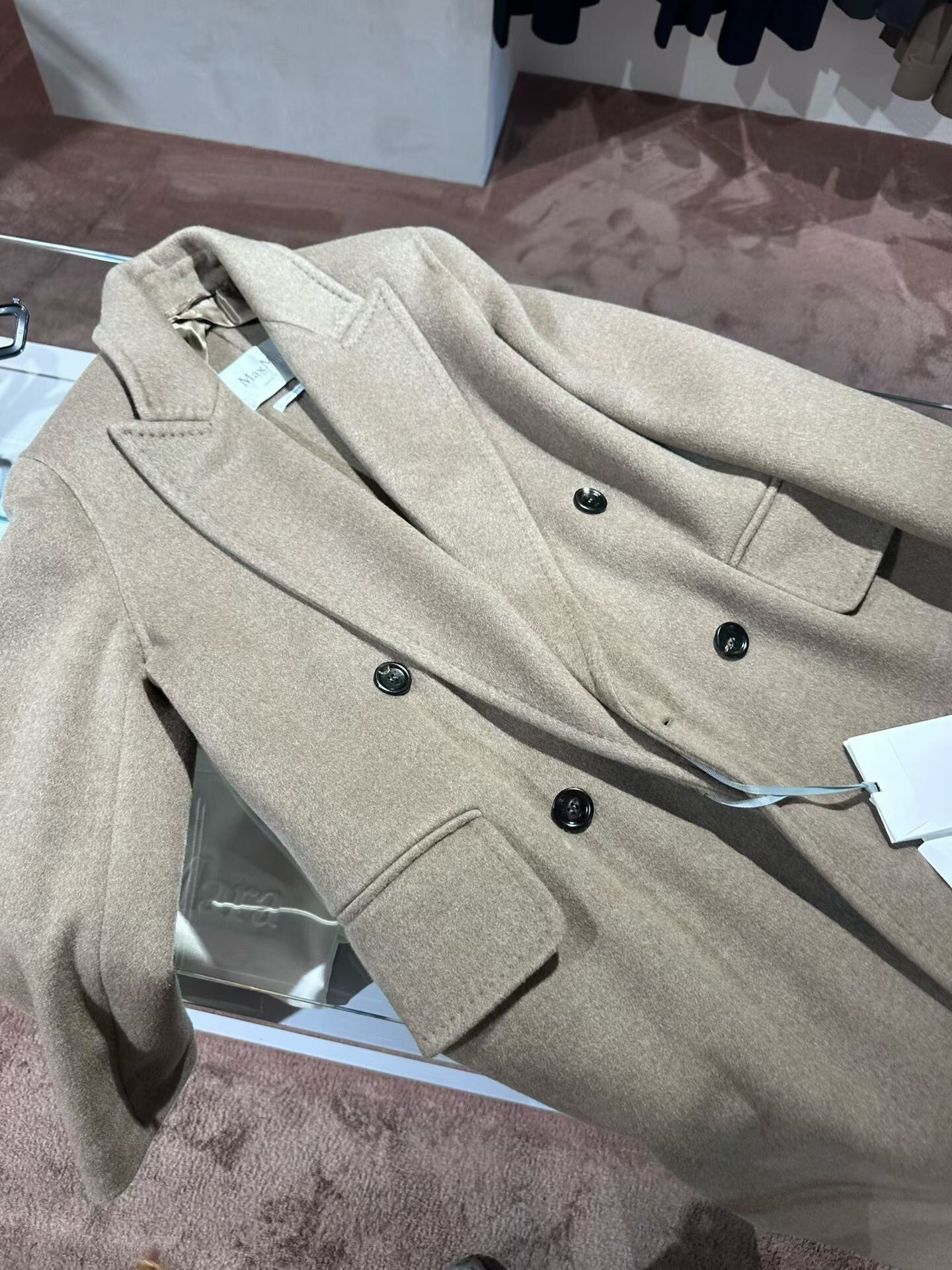 Max Mara Maxmara Long Beige Double-Breasted Coat Size XS / US 0-2 / IT 36-38 - 2 Thumbnail