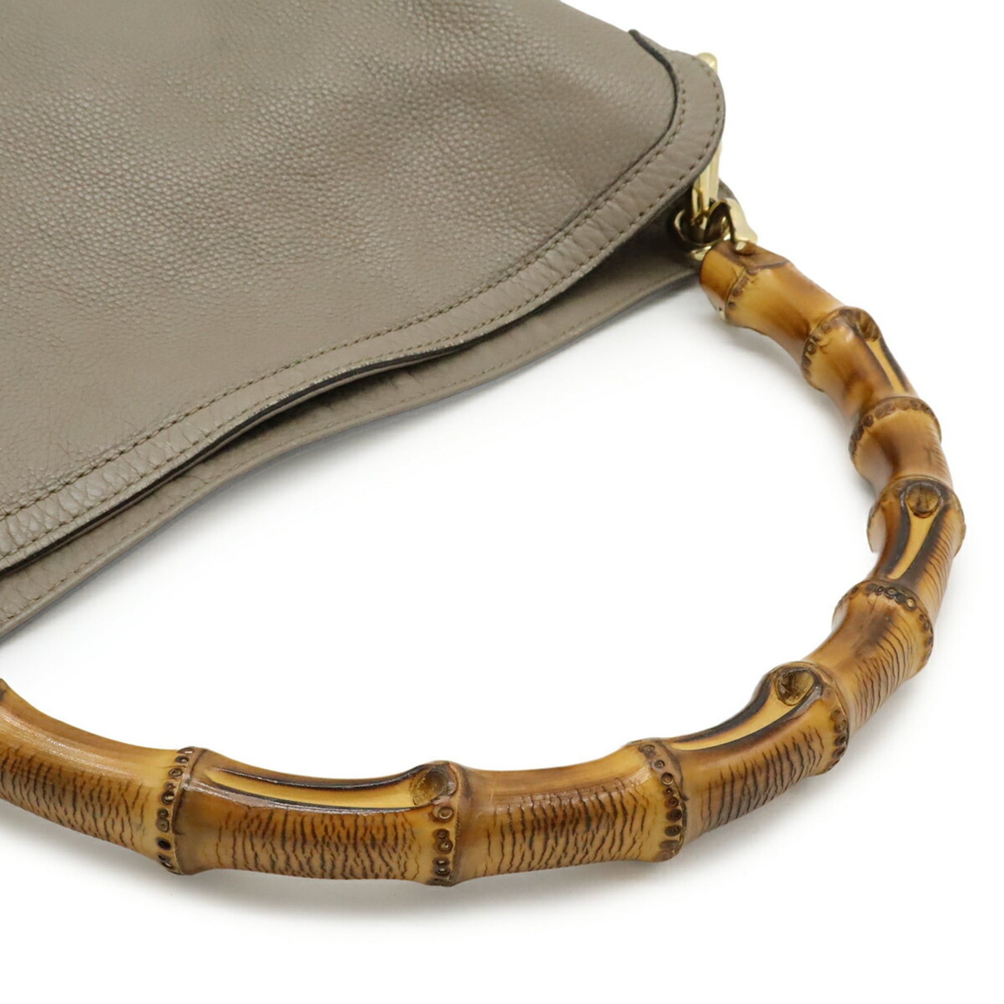 Gucci GUCCI Bamboo Handbag/Shoulder Bag in Greige Leather (282315) Size ONE SIZE - 5 Thumbnail
