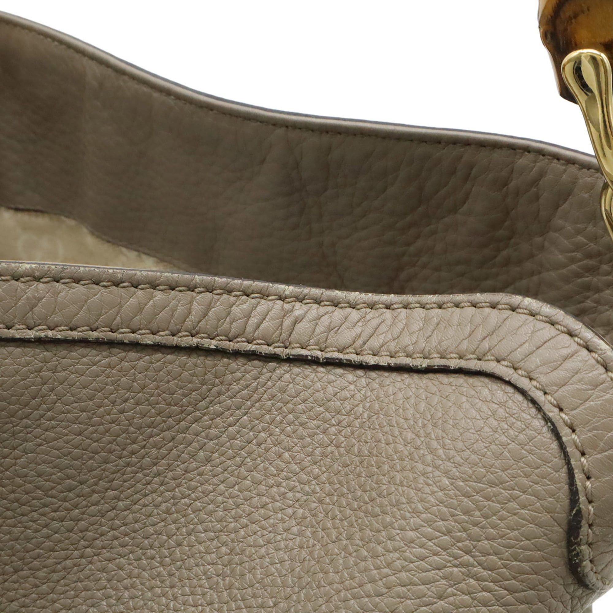Gucci GUCCI Bamboo Handbag/Shoulder Bag in Greige Leather (282315) Size ONE SIZE - 10 Thumbnail