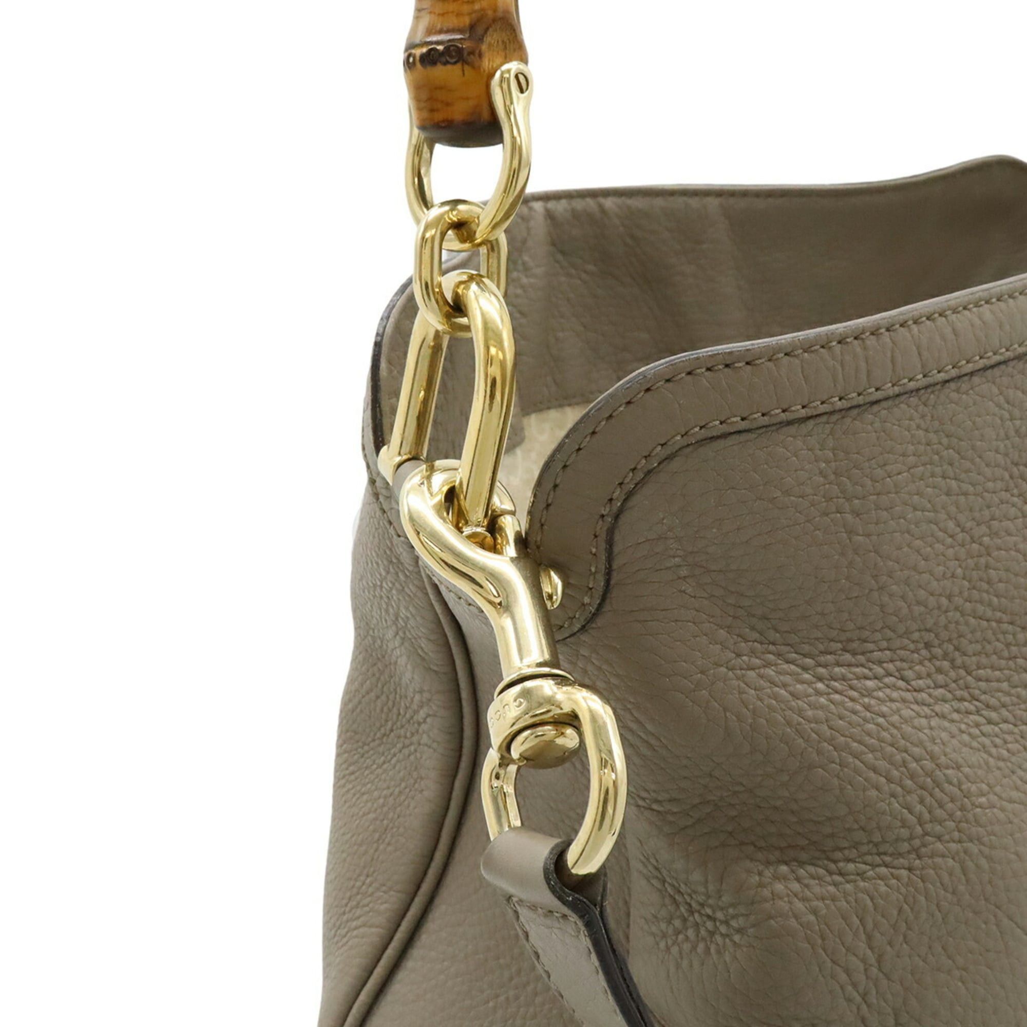 Gucci GUCCI Bamboo Handbag/Shoulder Bag in Greige Leather (282315) Size ONE SIZE - 8 Thumbnail
