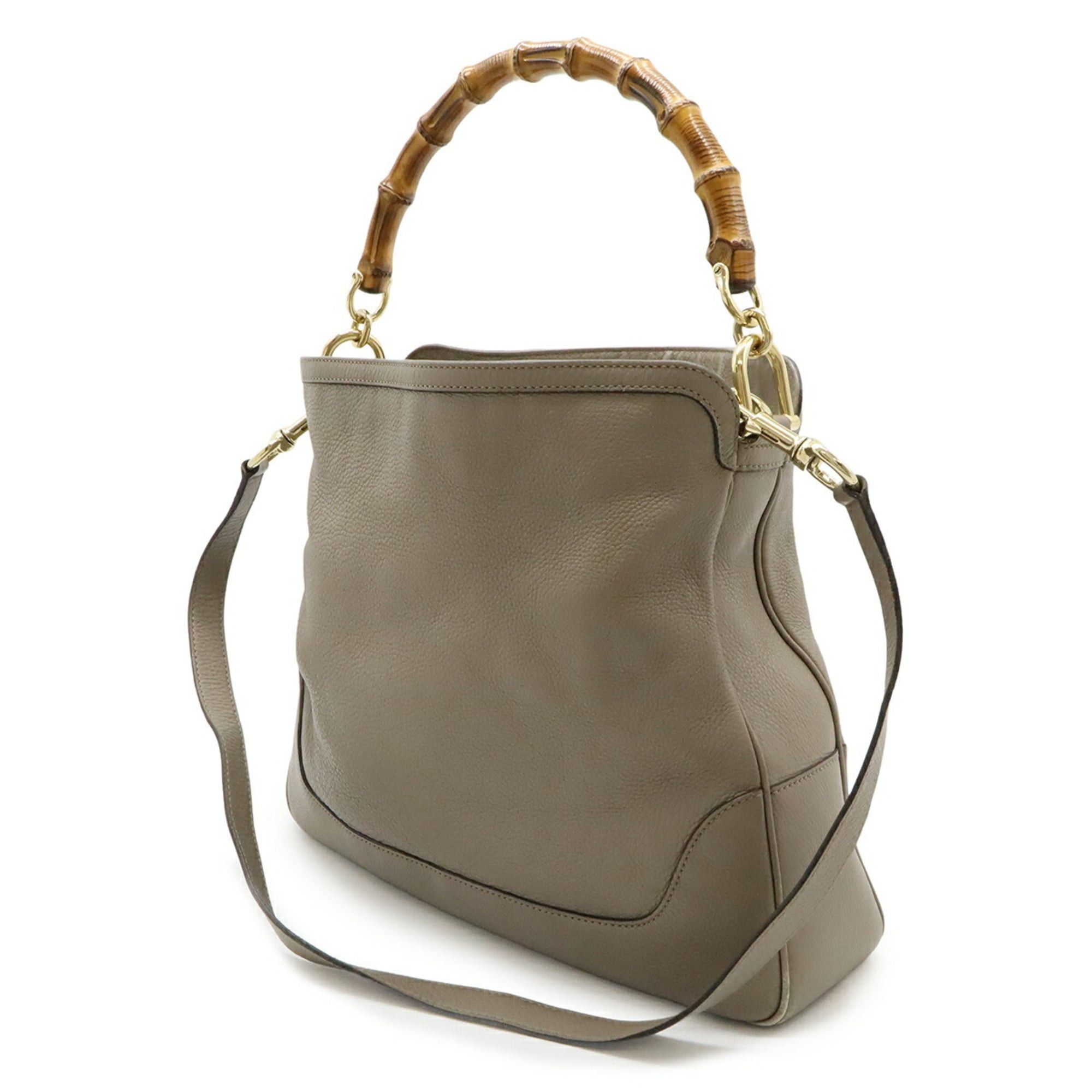 Gucci GUCCI Bamboo Handbag/Shoulder Bag in Greige Leather (282315) Size ONE SIZE - 3 Thumbnail