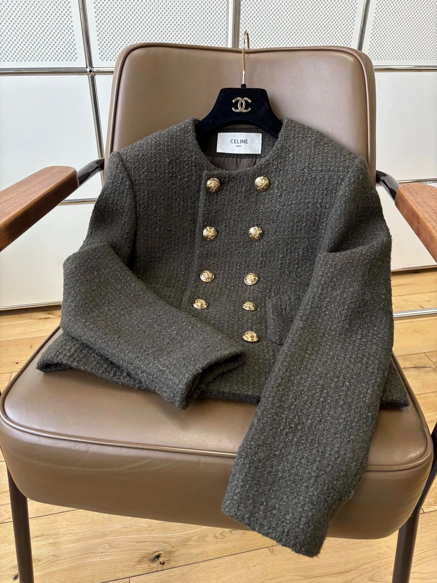 Celine Olive Green Double-Breasted Cropped Jacket Size XS / US 0-2 / IT 36-38 - 6 Thumbnail