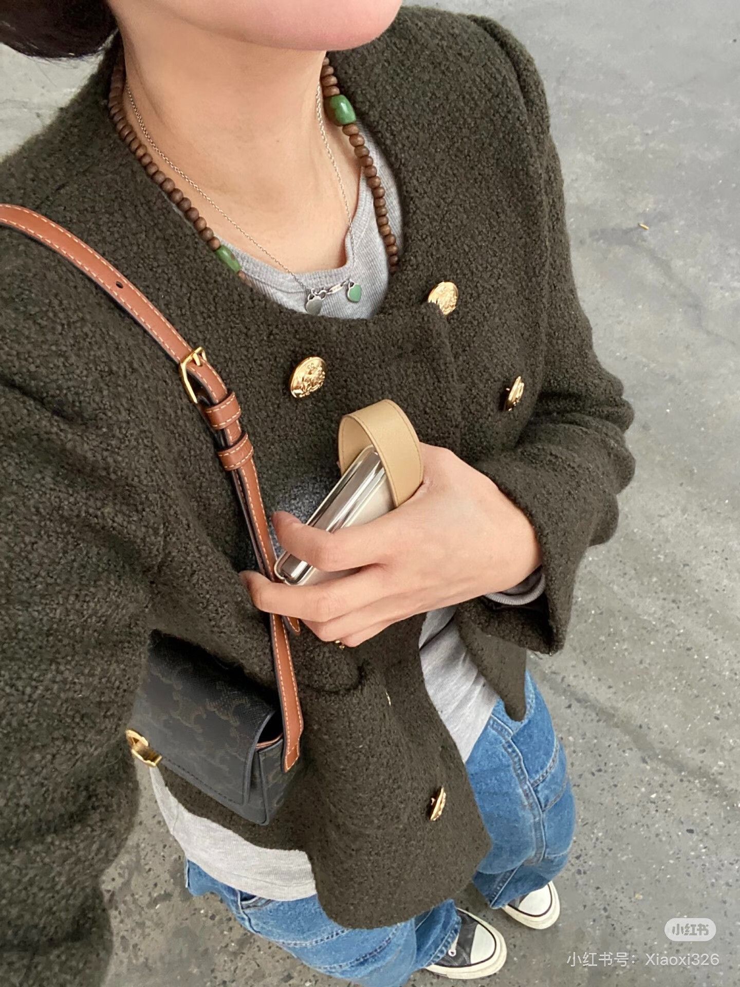 Celine Olive Green Double-Breasted Cropped Jacket Size XS / US 0-2 / IT 36-38 - 2 Thumbnail