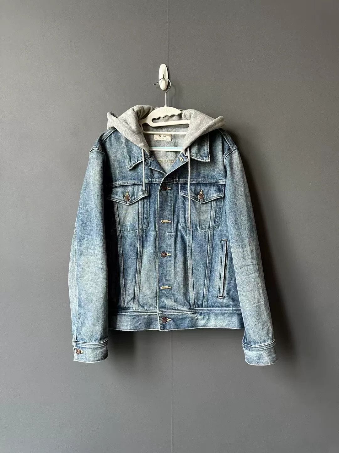 Celine Gray Hooded Logo Denim Jacket by Celine Size US M / EU 48-50 / 2 - 2 Thumbnail