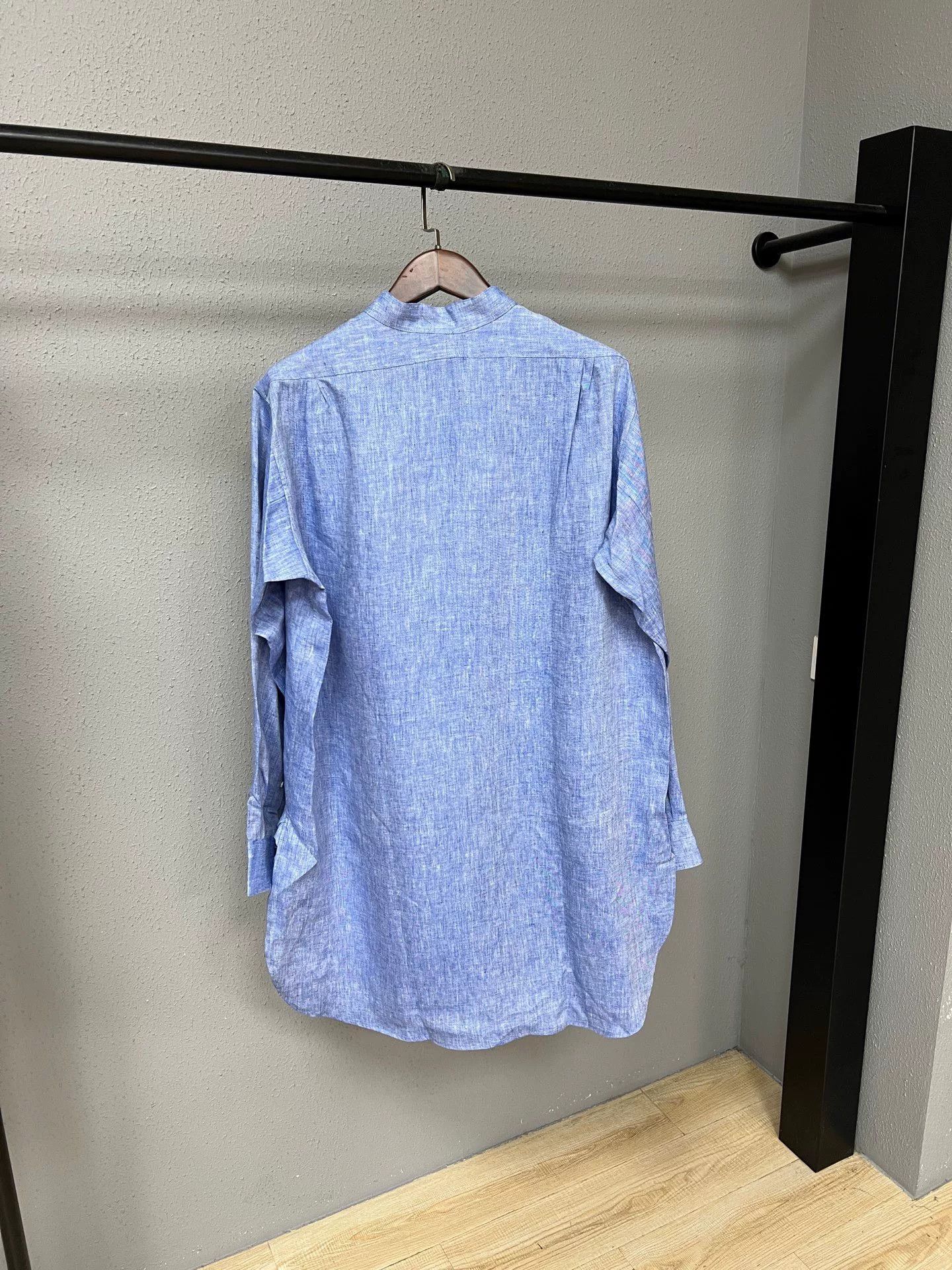 Loewe Loewe Light Blue Linen Shirt with Mandarin Collar Size US L / EU 52-54 / 3 - 2 Thumbnail