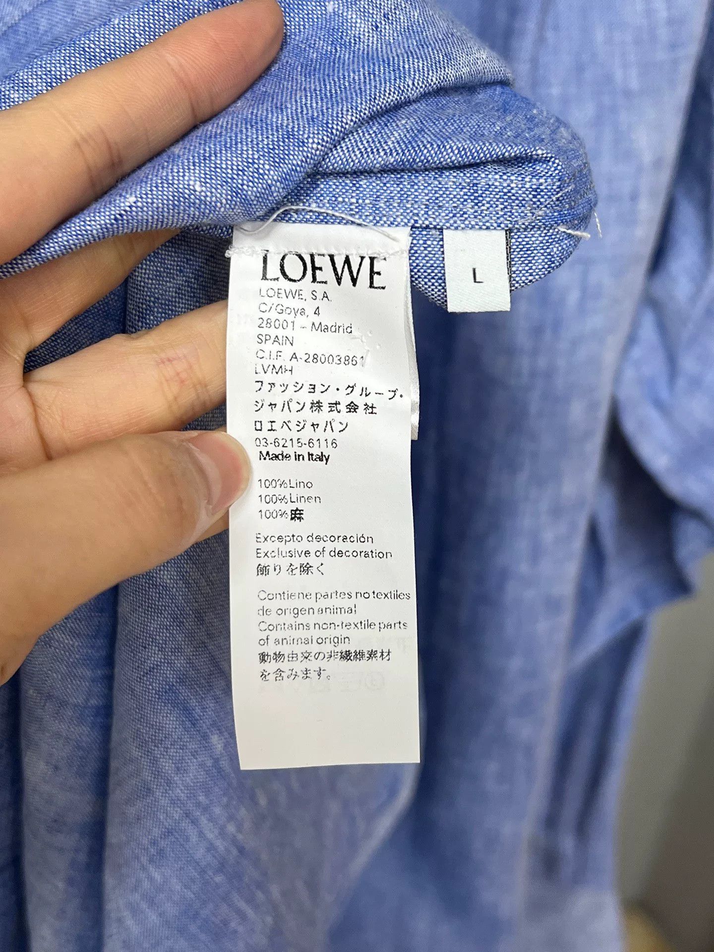Loewe Loewe Light Blue Linen Shirt with Mandarin Collar Size US L / EU 52-54 / 3 - 5 Thumbnail