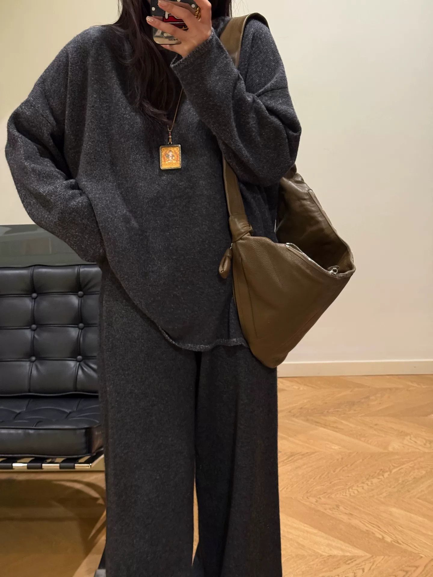 Lemaire Lemaire Large Deep Khaki Leather Bag Size ONE SIZE - 8 Thumbnail