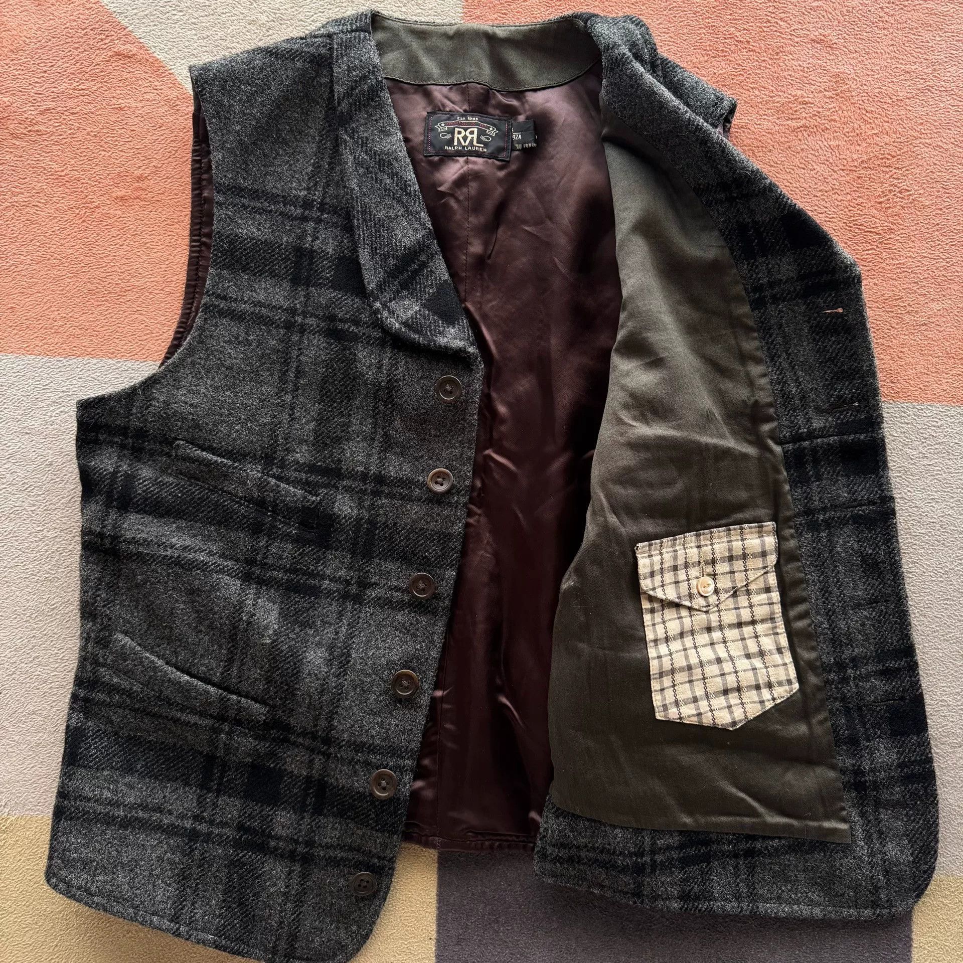 RRL Ralph Lauren Gray Wool Plaid Vest by Ralph Lauren Size US S / EU 44-46 / 1 - 2 Thumbnail