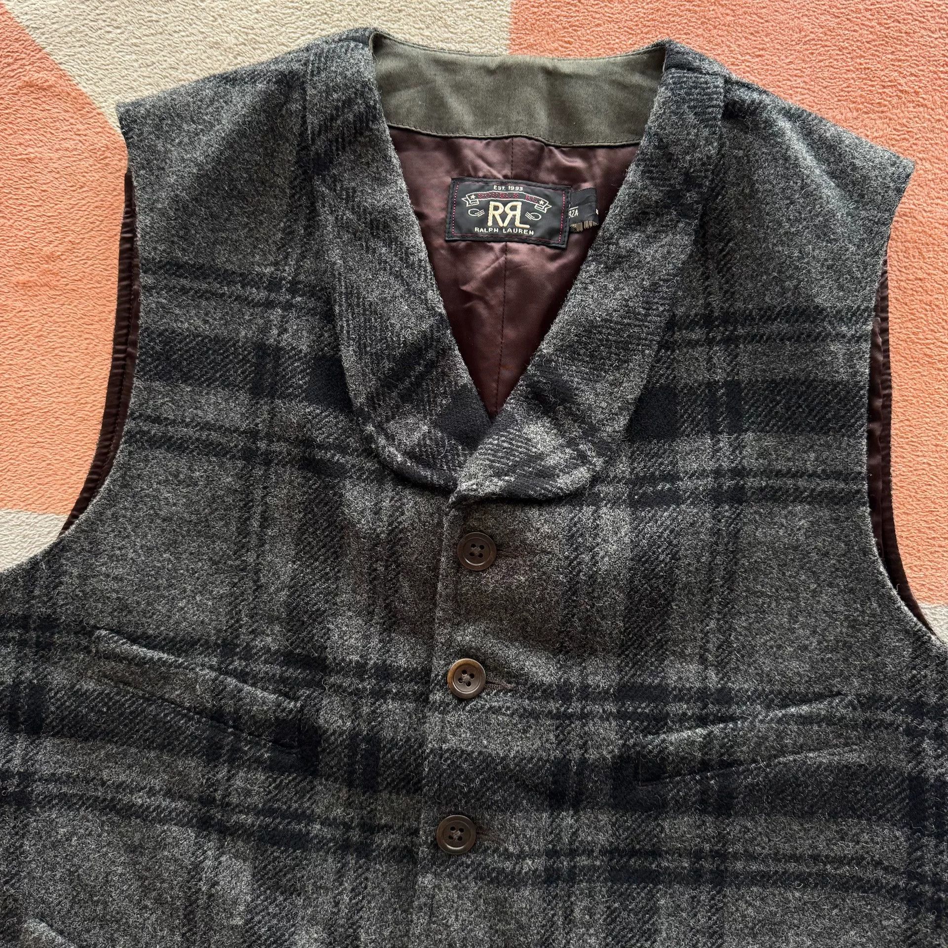 RRL Ralph Lauren Gray Wool Plaid Vest by Ralph Lauren Size US S / EU 44-46 / 1 - 6 Thumbnail