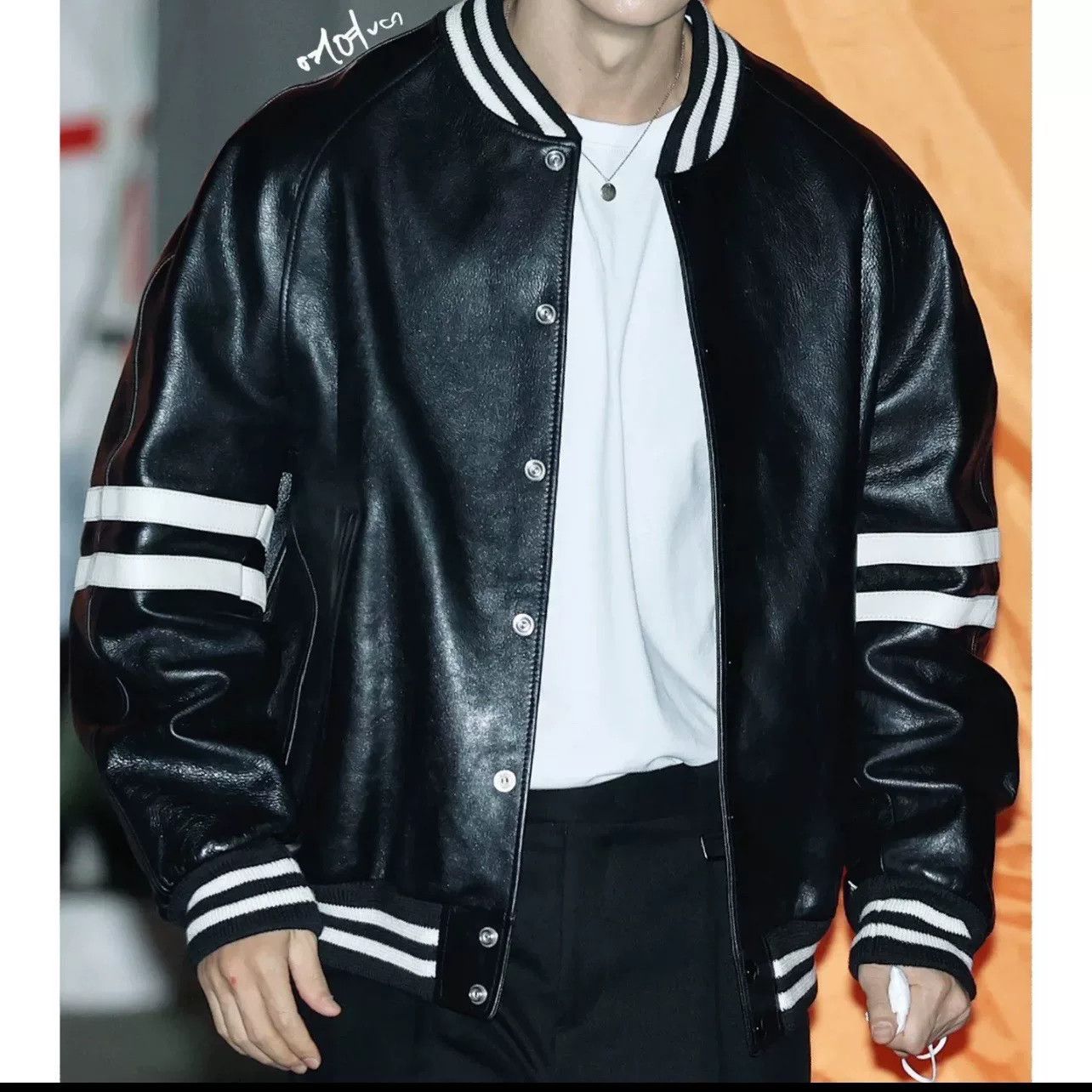 Celine Celine Striped Black Leather Varsity Jacket Size US S / EU 44-46 / 1 - 5 Thumbnail