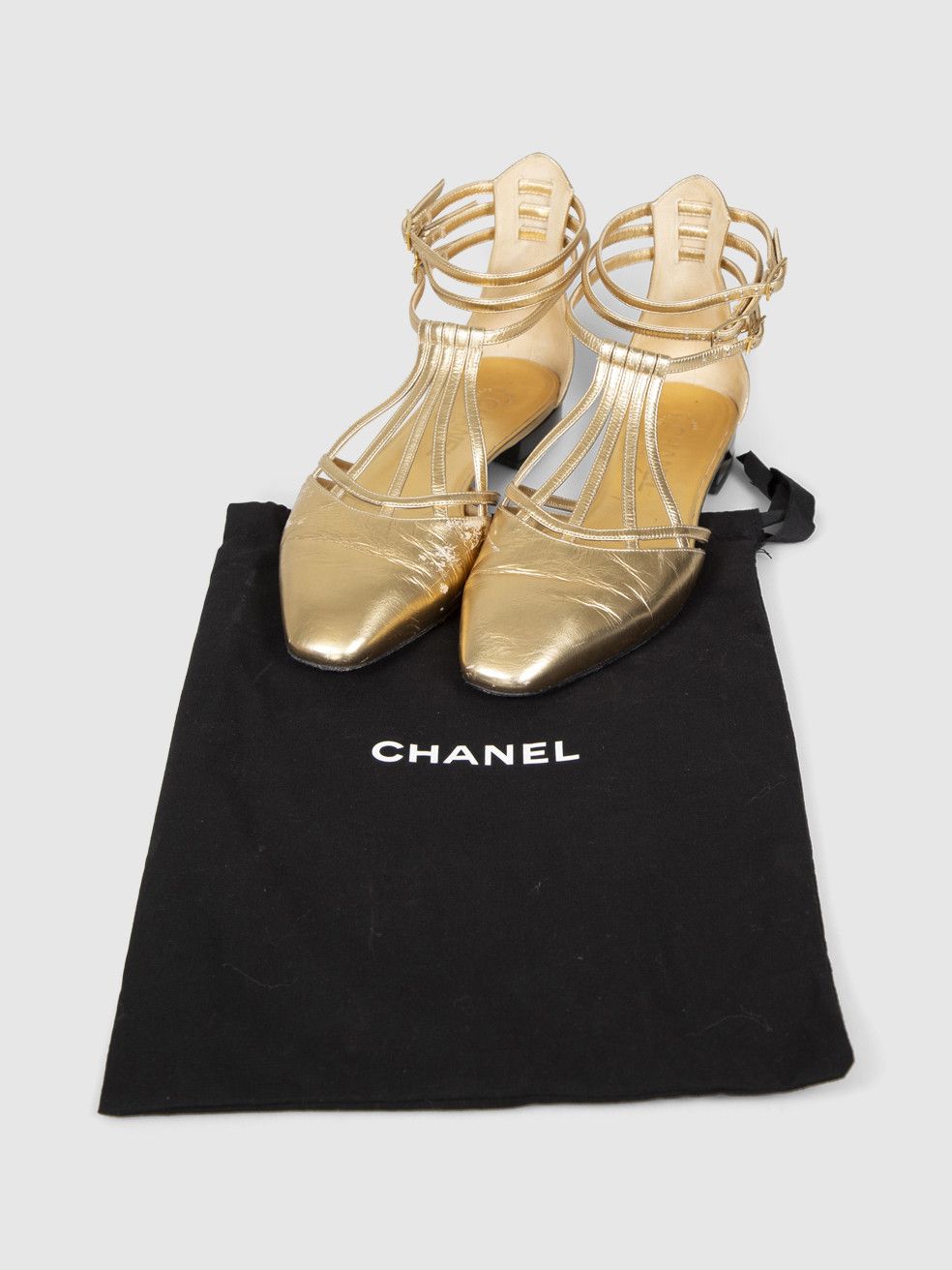 Chanel Gold Leather T-Strap Sandals Size US 7.5 / IT 37.5 - 3 Thumbnail