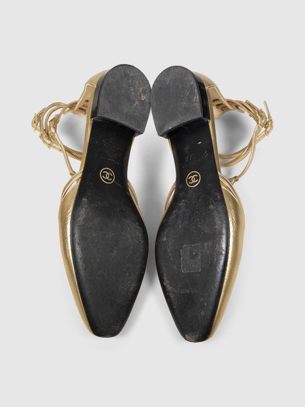 Chanel Gold Leather T-Strap Sandals Size US 7.5 / IT 37.5 - 5 Thumbnail