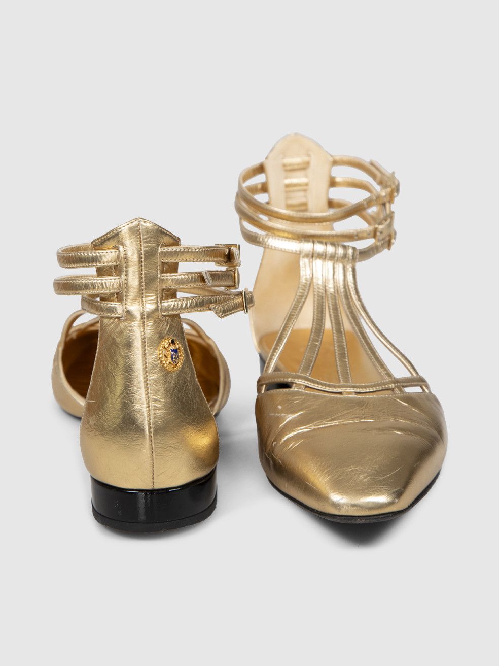 Chanel Gold Leather T-Strap Sandals Size US 7.5 / IT 37.5 - 4 Thumbnail