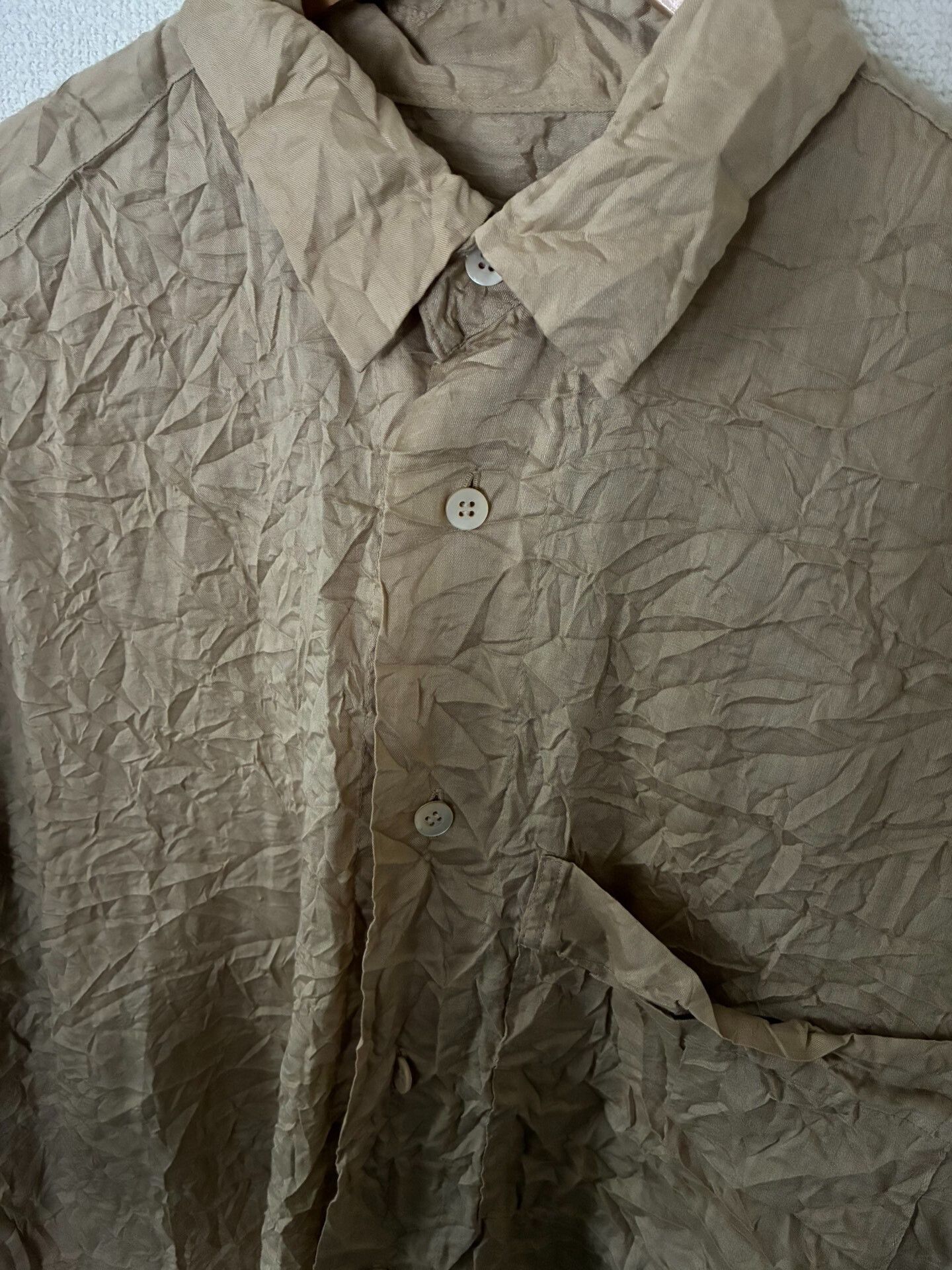Issey Miyake Issey Miyake Beige Wrinkled Relaxed Shirt Size US M / EU 48-50 / 2 - 3 Thumbnail