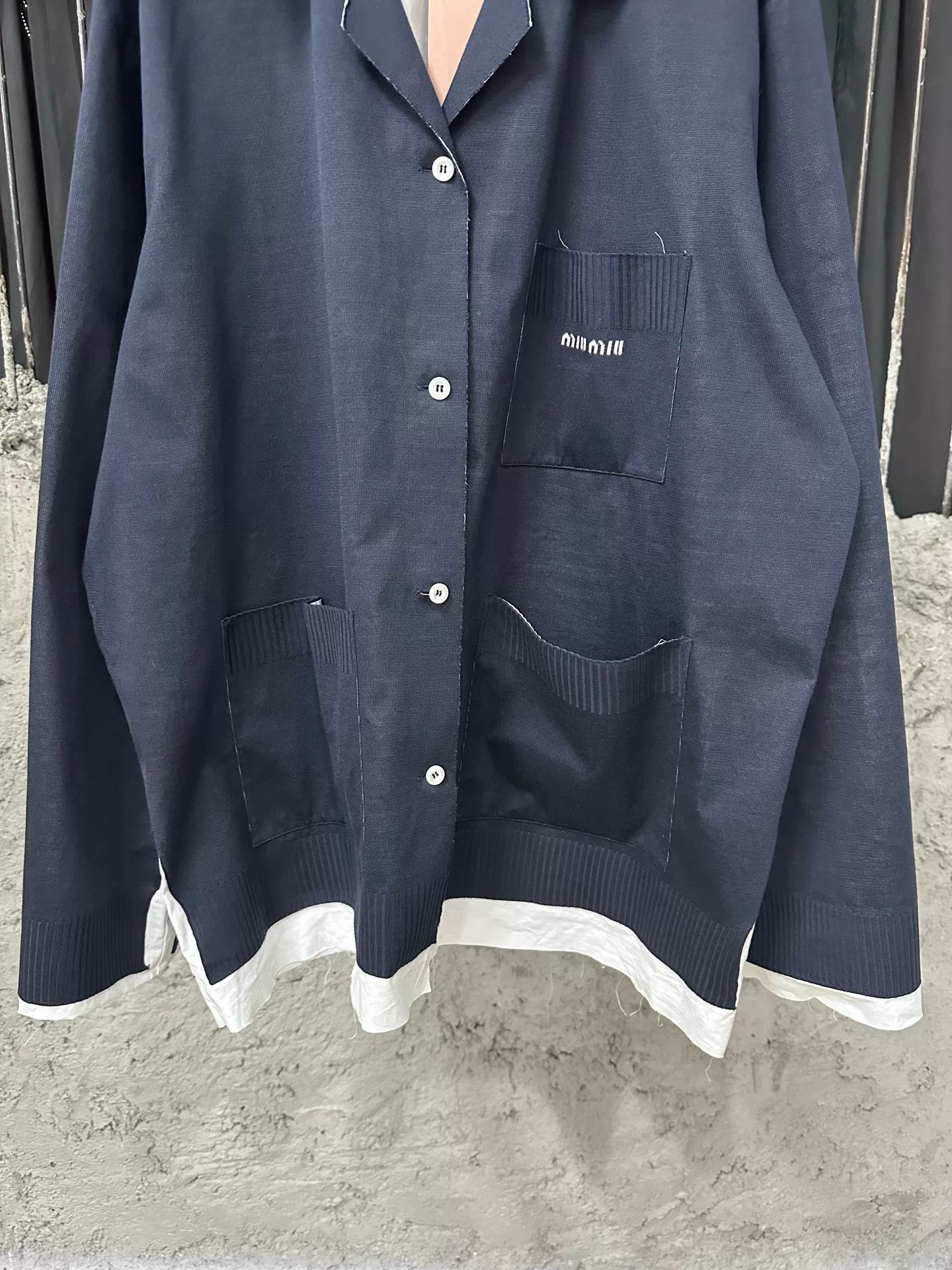 Miu Miu Miumiu Navy Knit Layered Jacket Size M / US 6-8 / IT 42-44 - 4 Thumbnail