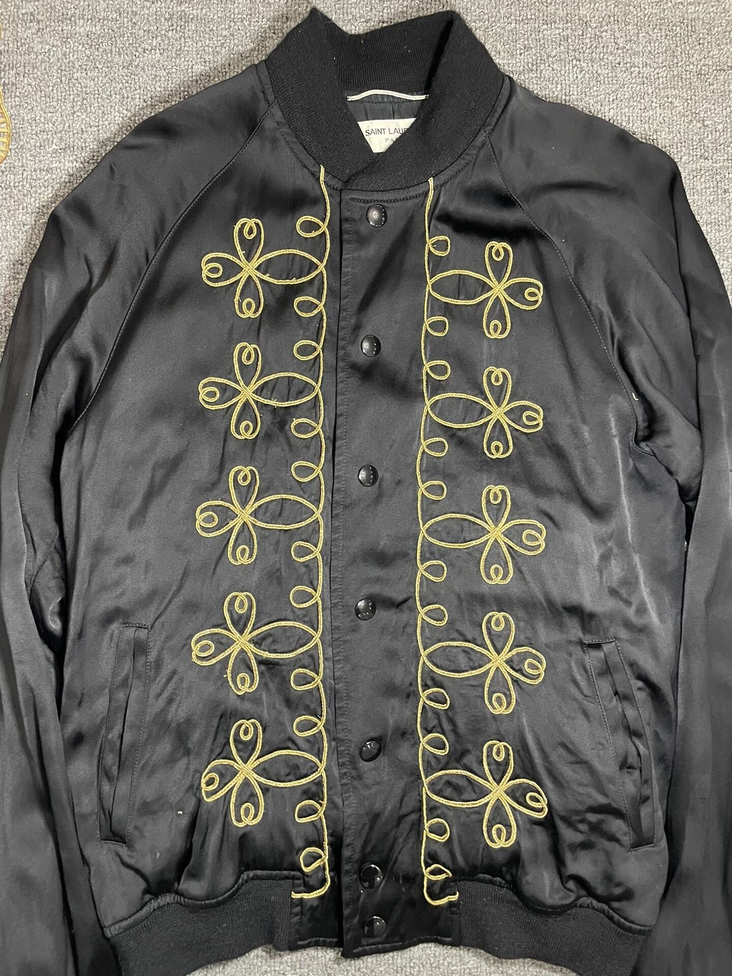 Saint Laurent Paris Saint Laurent Black Silk Embroidered Jacket Size US M / EU 48-50 / 2 - 2 Thumbnail