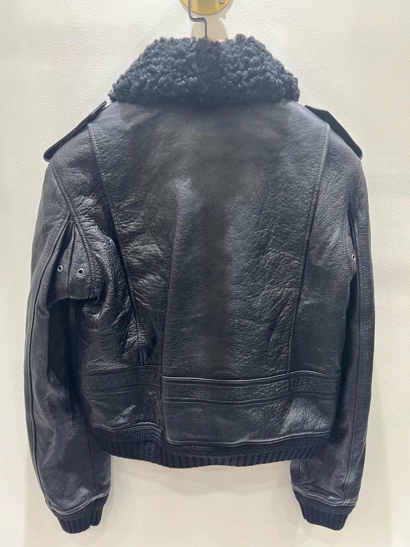 Yves Saint Laurent YSL Black Leather Bomber Jacket with Collar Size US M / EU 48-50 / 2 - 5 Thumbnail