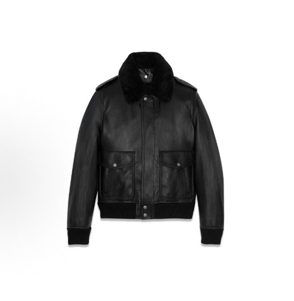 Yves Saint Laurent YSL Black Leather Bomber Jacket with Collar Size US M / EU 48-50 / 2 - 2 Thumbnail