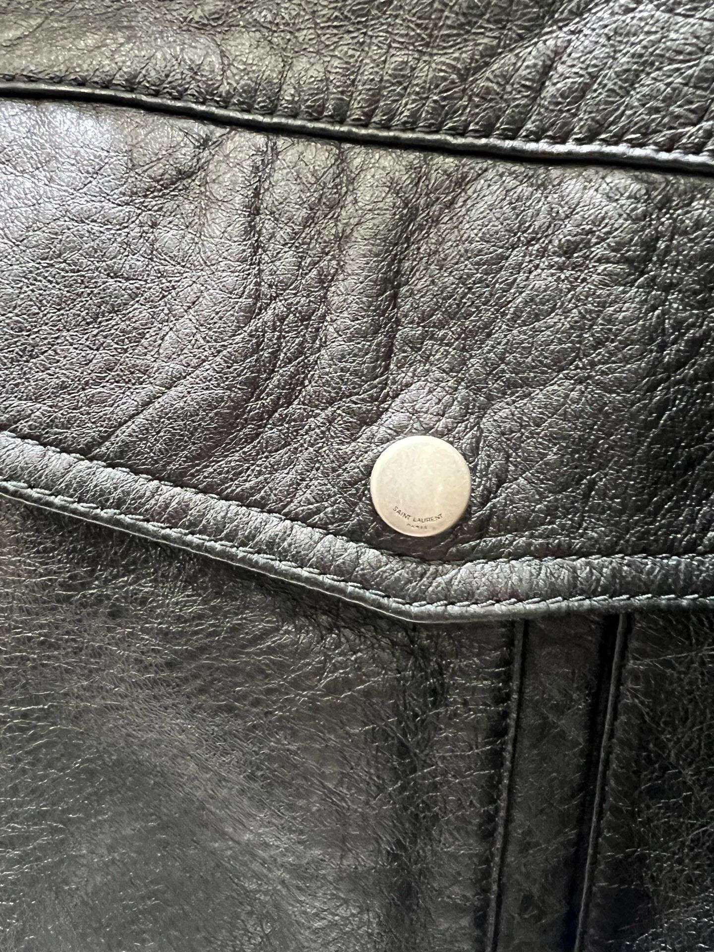 Yves Saint Laurent YSL Black Leather Bomber Jacket with Collar Size US M / EU 48-50 / 2 - 6 Thumbnail