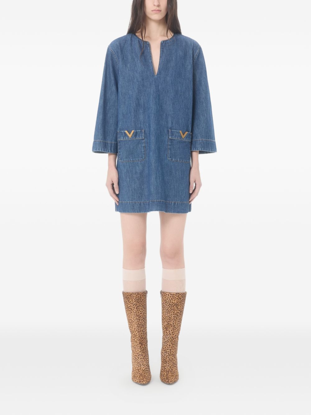 Valentino VLOGO SIGNATURE DENIM SHORT DRESS Size S / US 4 / IT 40 - 2 Thumbnail
