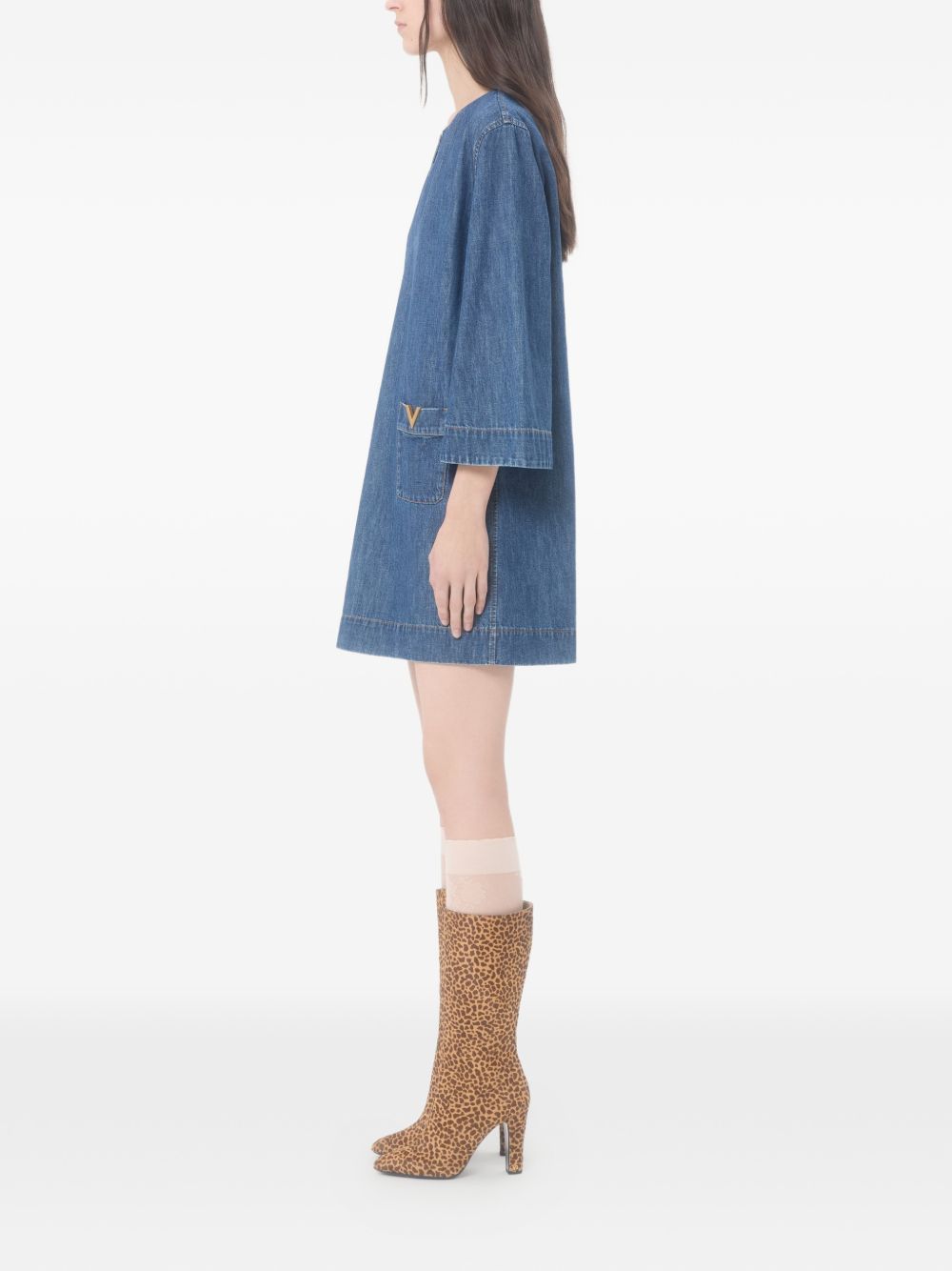 Valentino VLOGO SIGNATURE DENIM SHORT DRESS Size S / US 4 / IT 40 - 5 Thumbnail