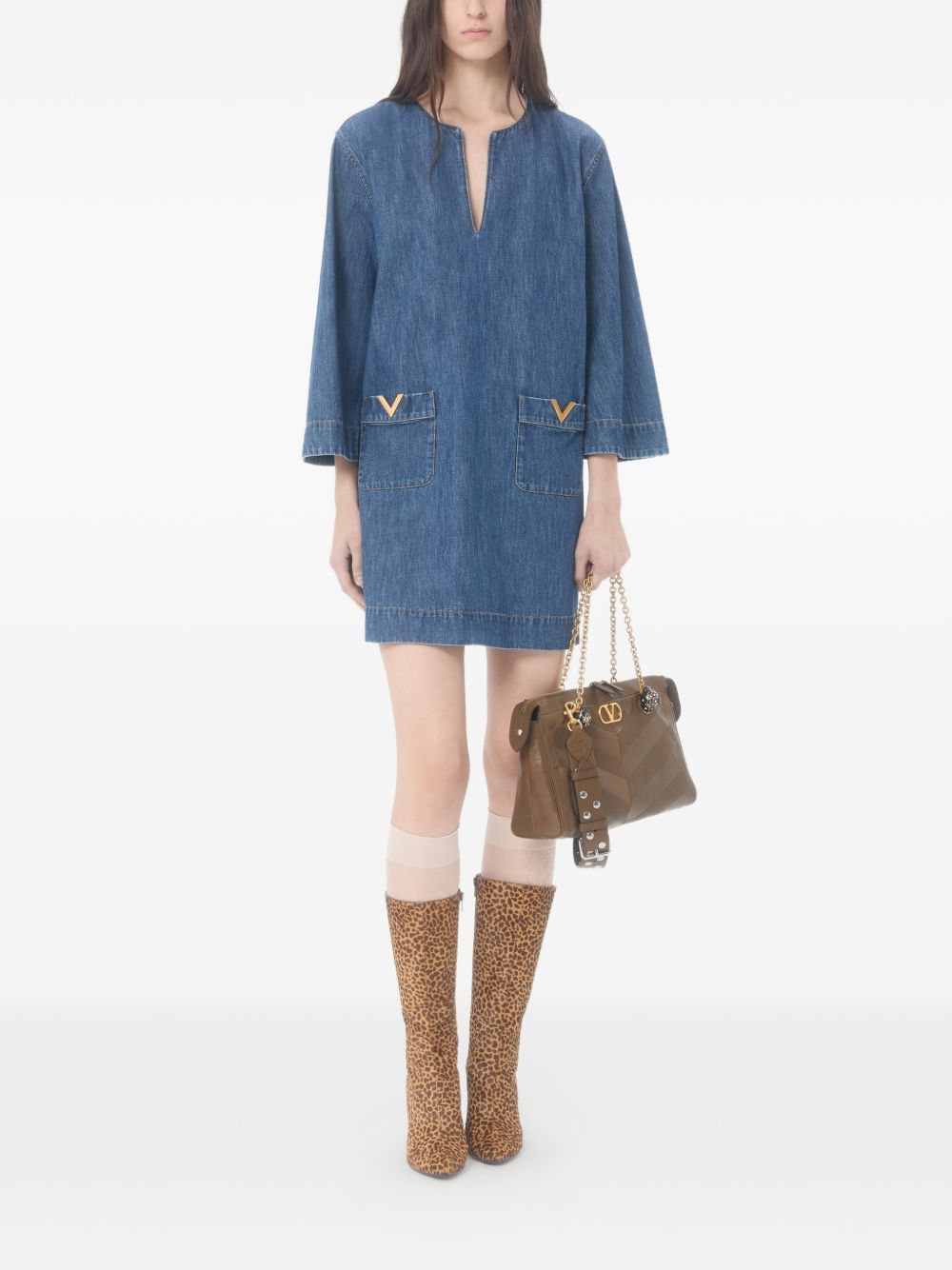 Valentino VLOGO SIGNATURE DENIM SHORT DRESS Size S / US 4 / IT 40 - 3 Thumbnail