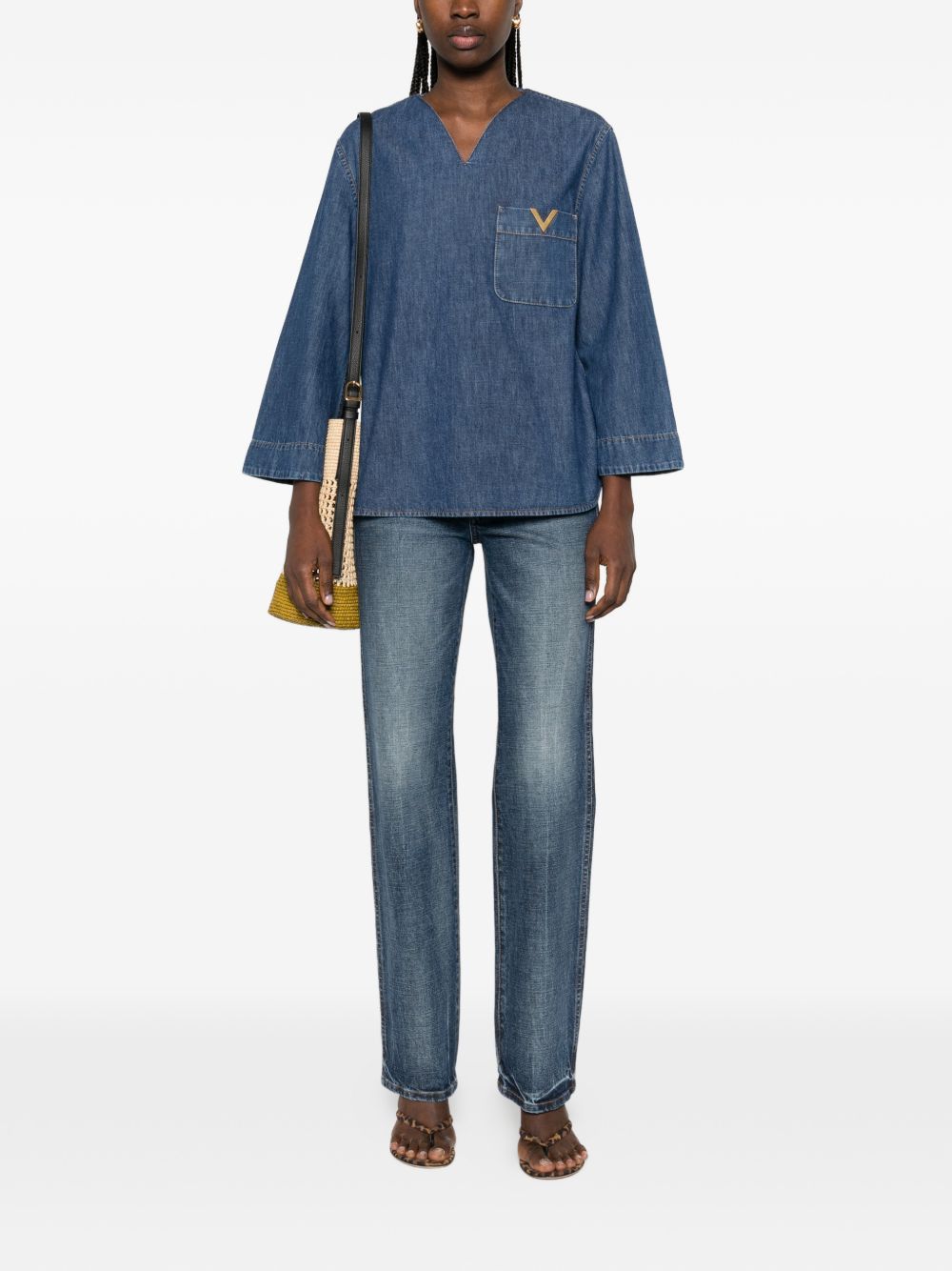 Valentino VLOGO SIGNATURE DENIM BLOUSE Size S / US 4 / IT 40 - 3 Thumbnail