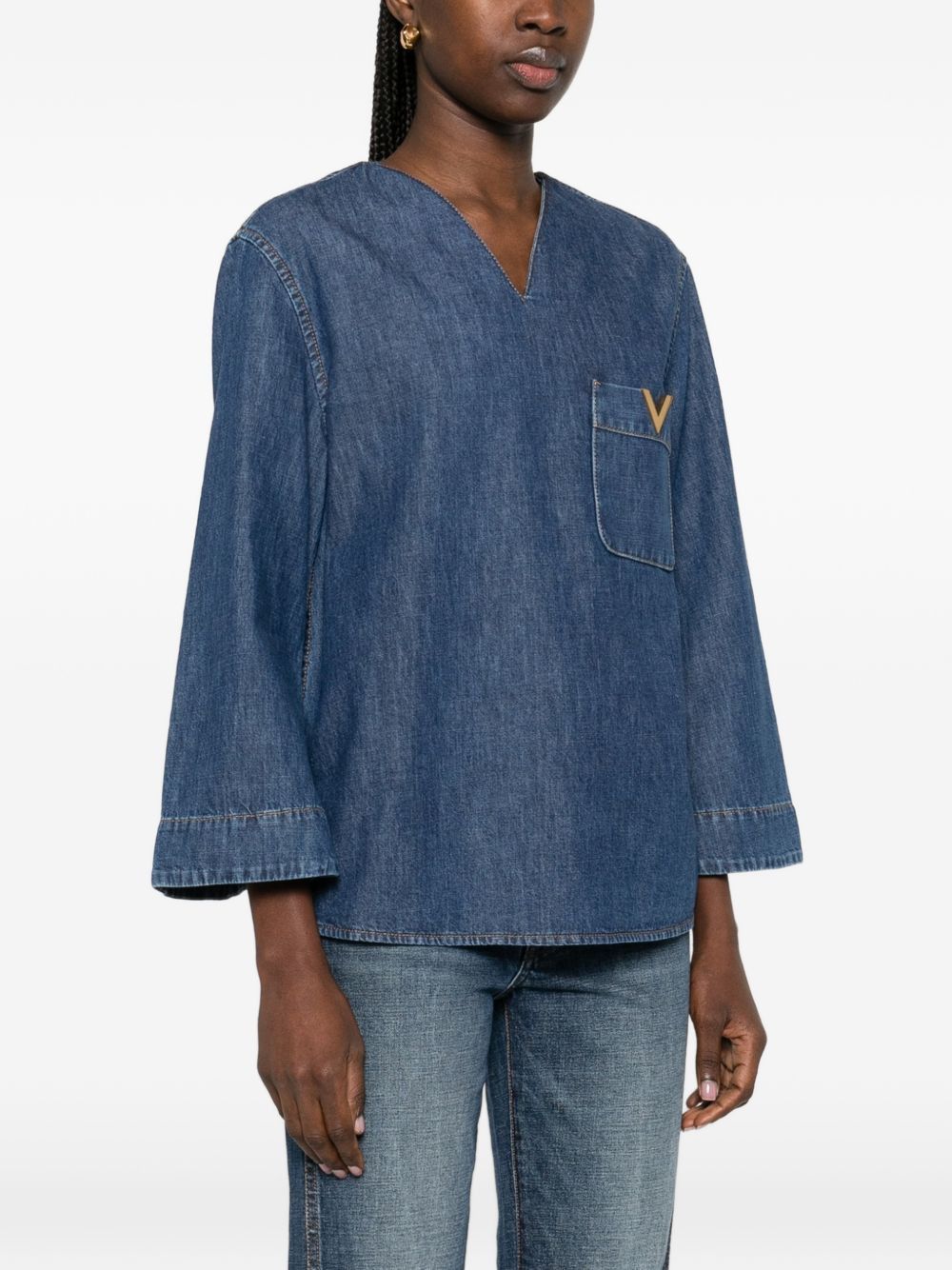 Valentino VLOGO SIGNATURE DENIM BLOUSE Size M / US 6-8 / IT 42-44 - 5 Thumbnail