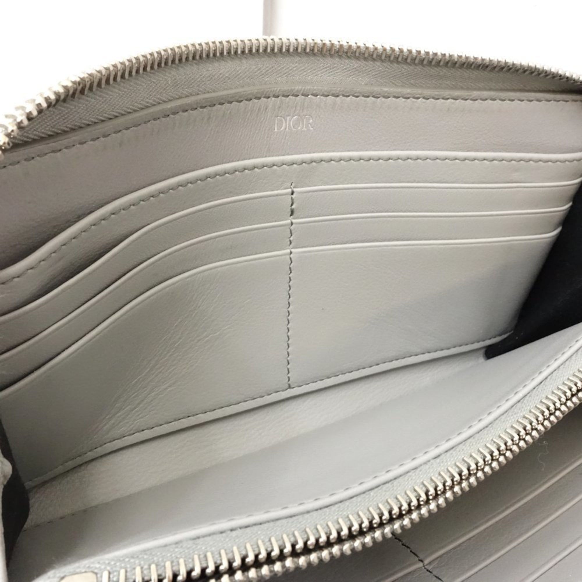 Dior Christian Dior Long Wallet 10-BO-0232 Oblique Calfskin Leather Zip Gray 181156 Size ONE SIZE - 9 Thumbnail
