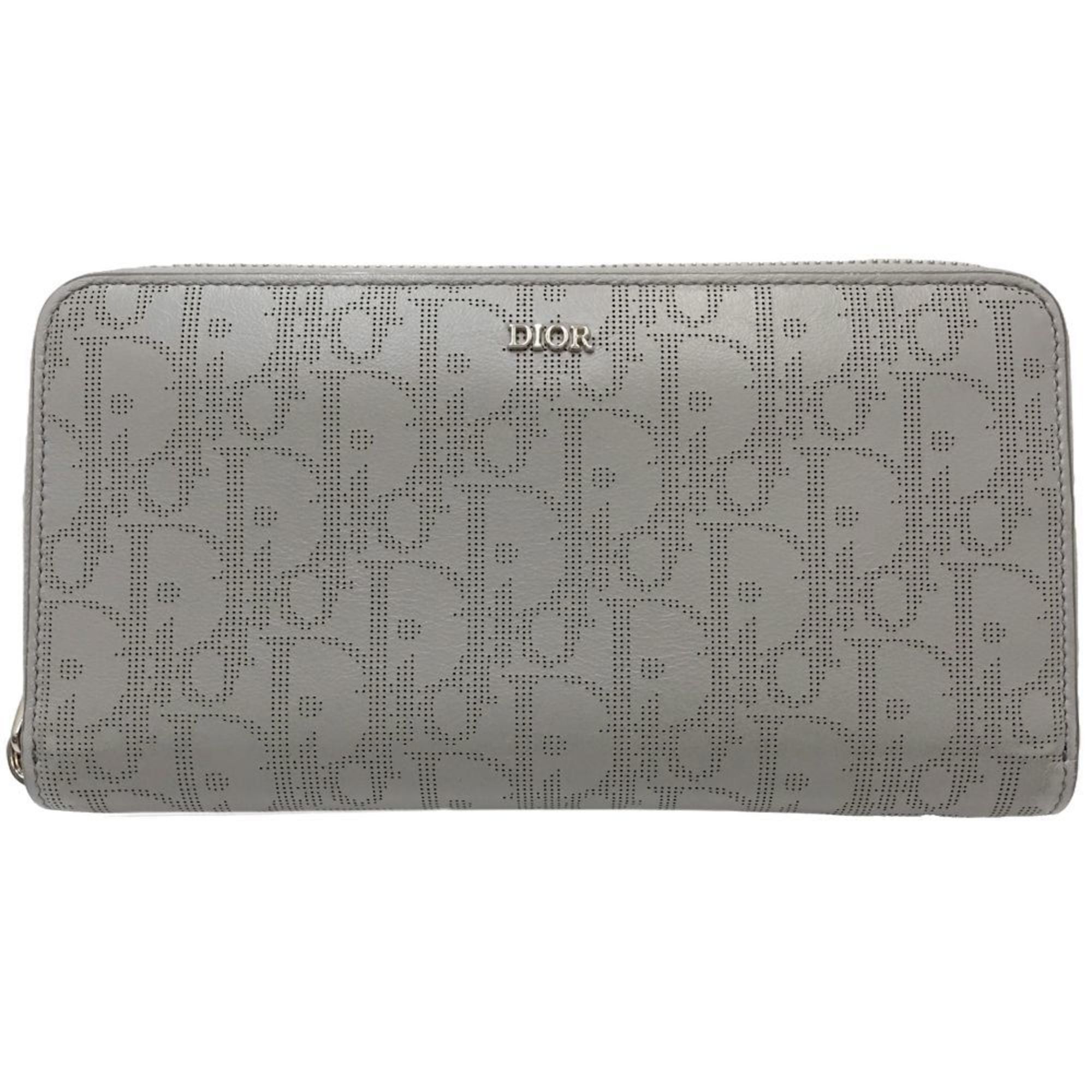 Dior Christian Dior Long Wallet 10-BO-0232 Oblique Calfskin Leather Zip Gray 181156 Size ONE SIZE - 2 Thumbnail