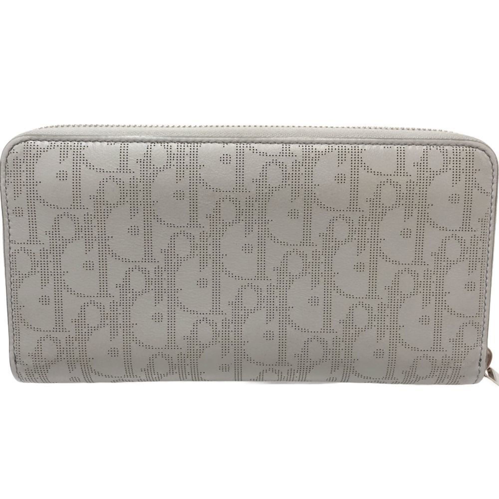 Dior Christian Dior Long Wallet 10-BO-0232 Oblique Calfskin Leather Zip Gray 181156 Size ONE SIZE - 4 Thumbnail