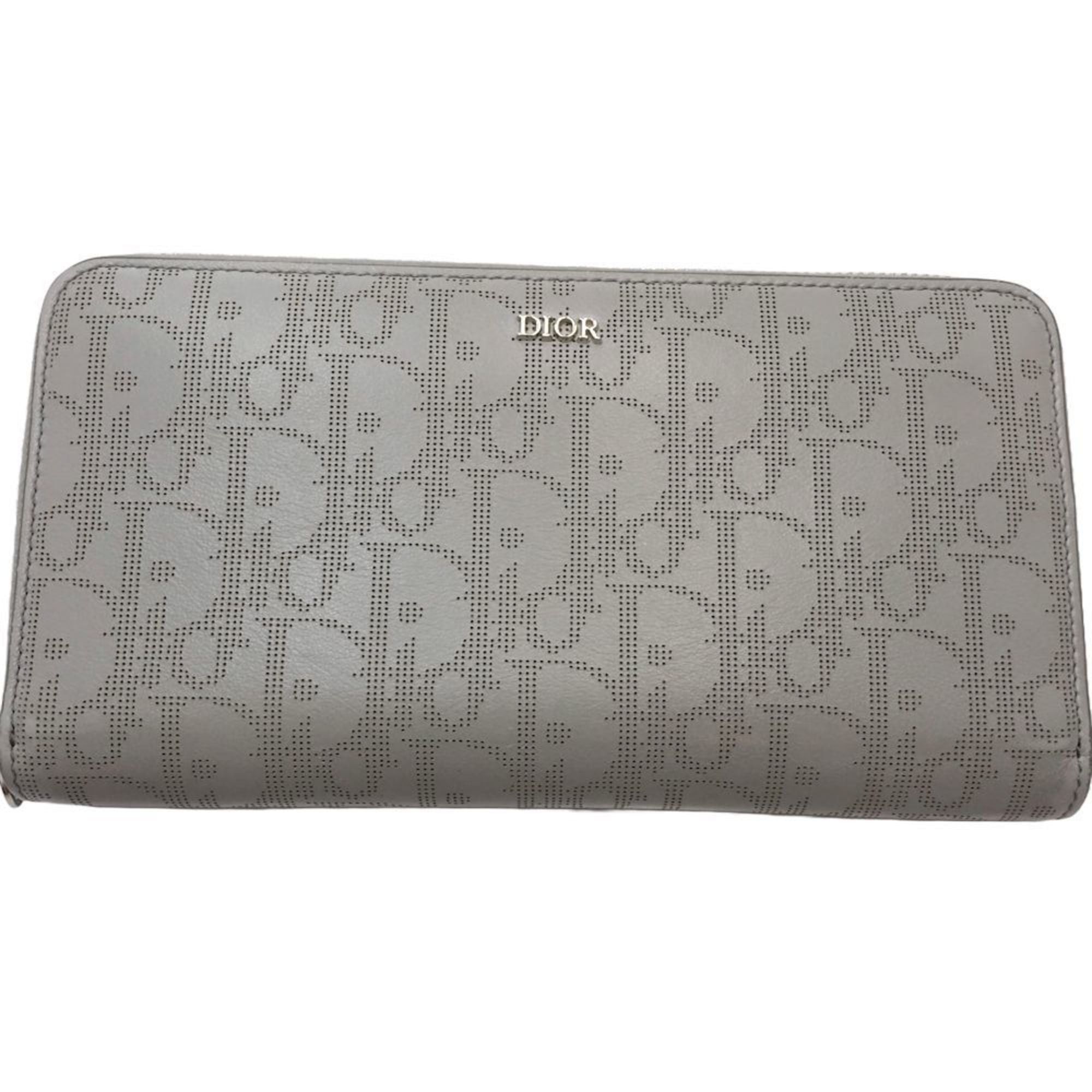 Dior Christian Dior Long Wallet 10-BO-0232 Oblique Calfskin Leather Zip Gray 181156 Size ONE SIZE - 3 Thumbnail