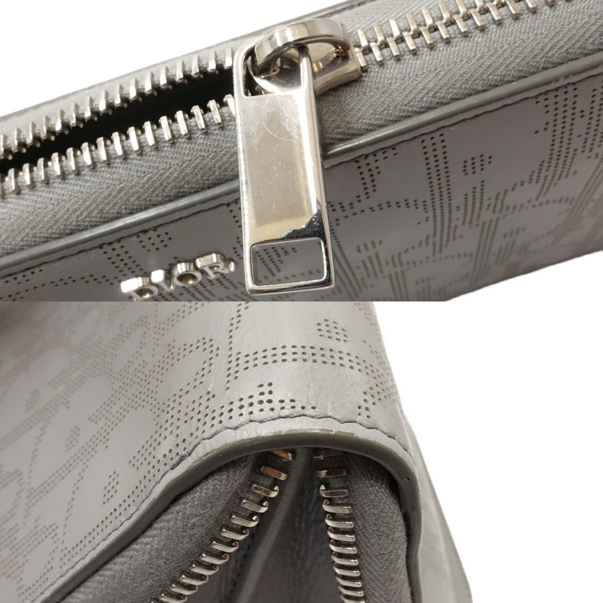 Dior Christian Dior Long Wallet 10-BO-0232 Oblique Calfskin Leather Zip Gray 181156 Size ONE SIZE - 7 Thumbnail