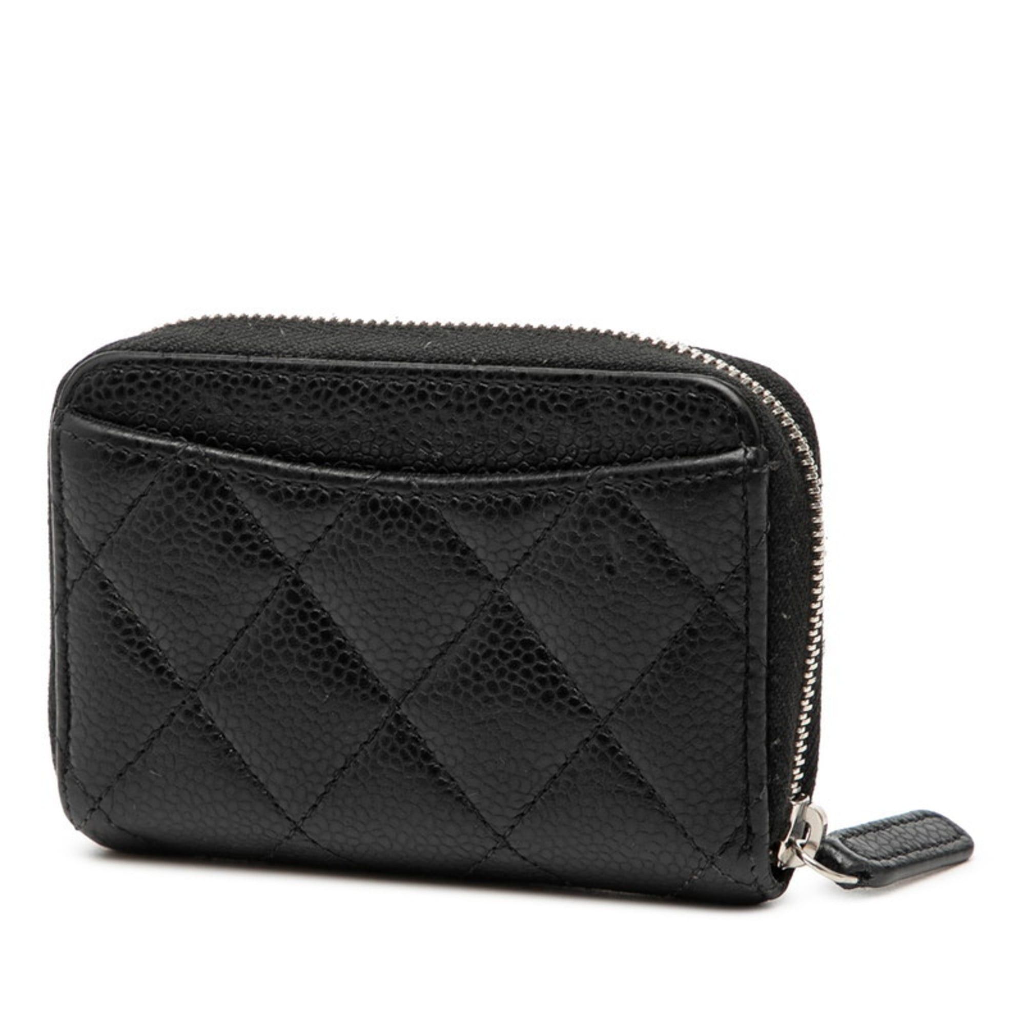 CHANEL Matelasse Coco Mark Wallet/Coin Case Black Caviar Leather Women's