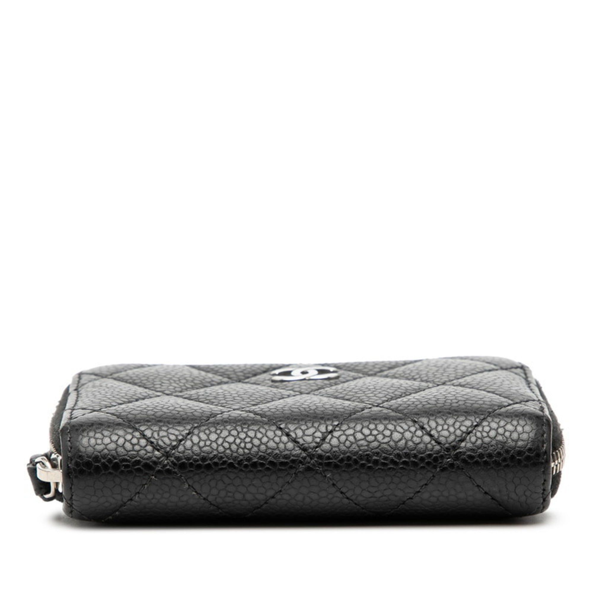 CHANEL Matelasse Coco Mark Wallet/Coin Case Black Caviar Leather Women's