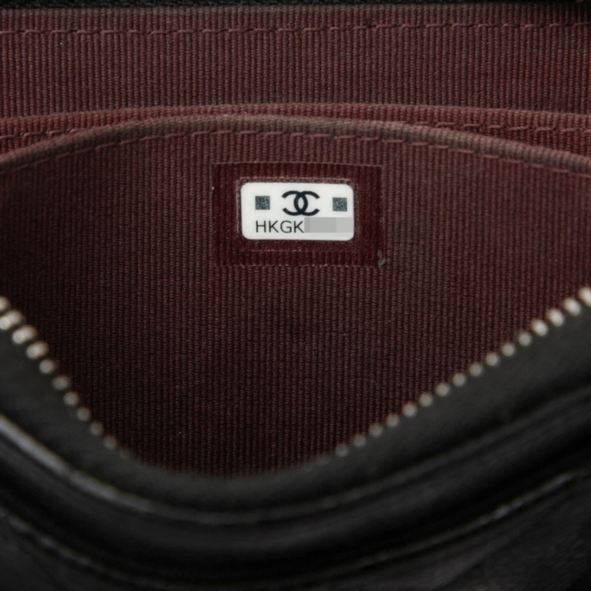 CHANEL Matelasse Coco Mark Wallet/Coin Case Black Caviar Leather Women's