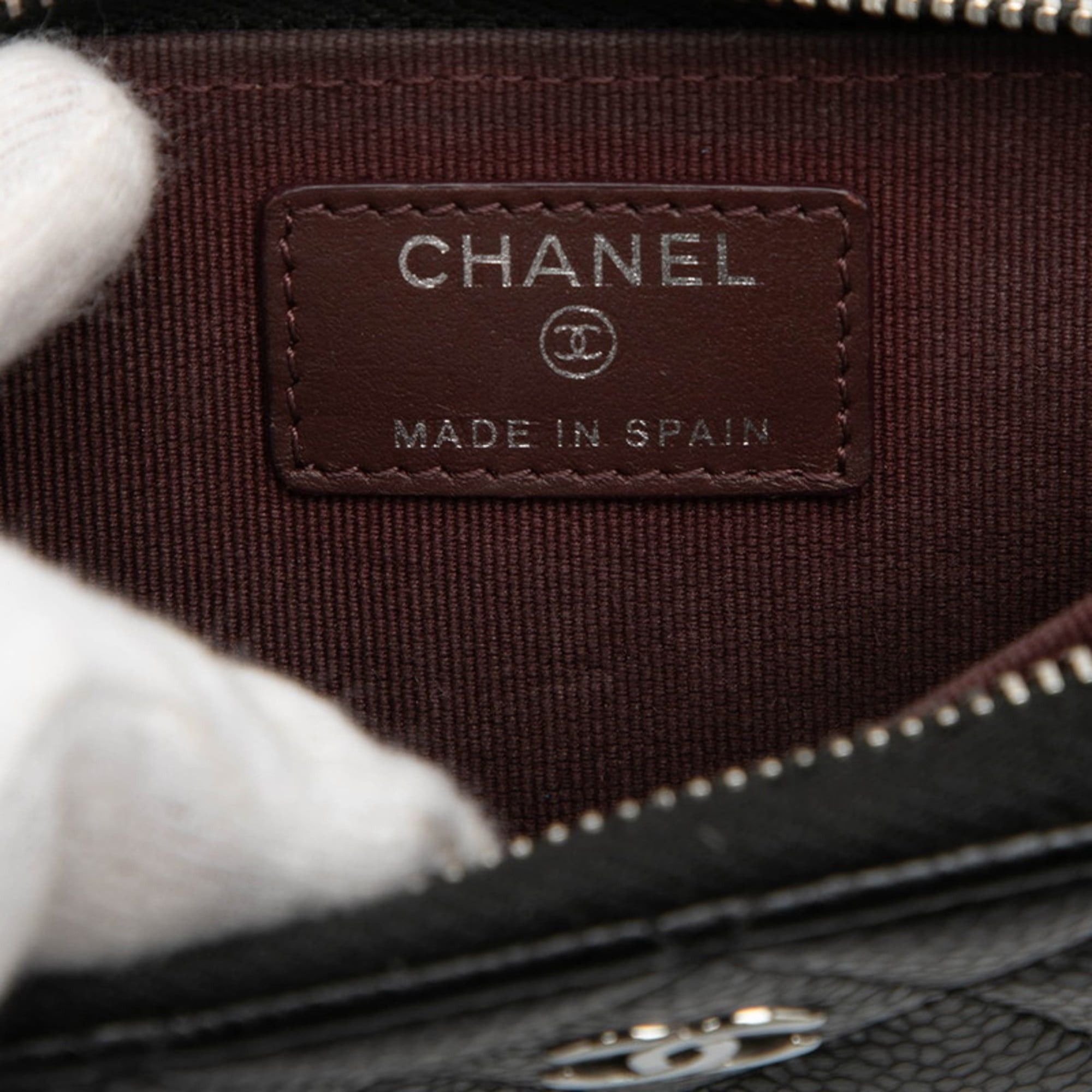 CHANEL Matelasse Coco Mark Wallet/Coin Case Black Caviar Leather Women's
