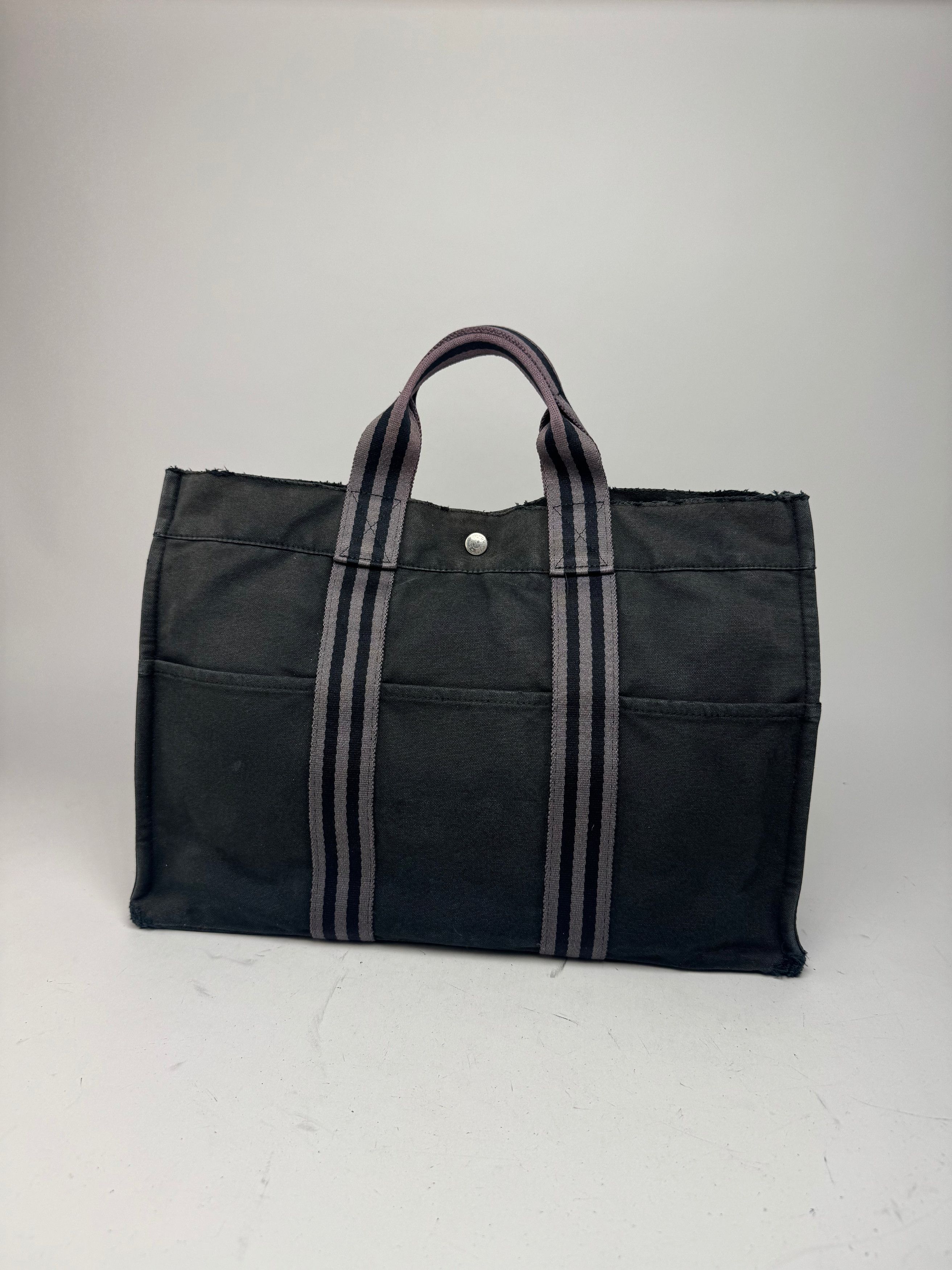 Other Vintage Hermes Canvas Tote Bag black Grey Size ONE SIZE - 6 Thumbnail