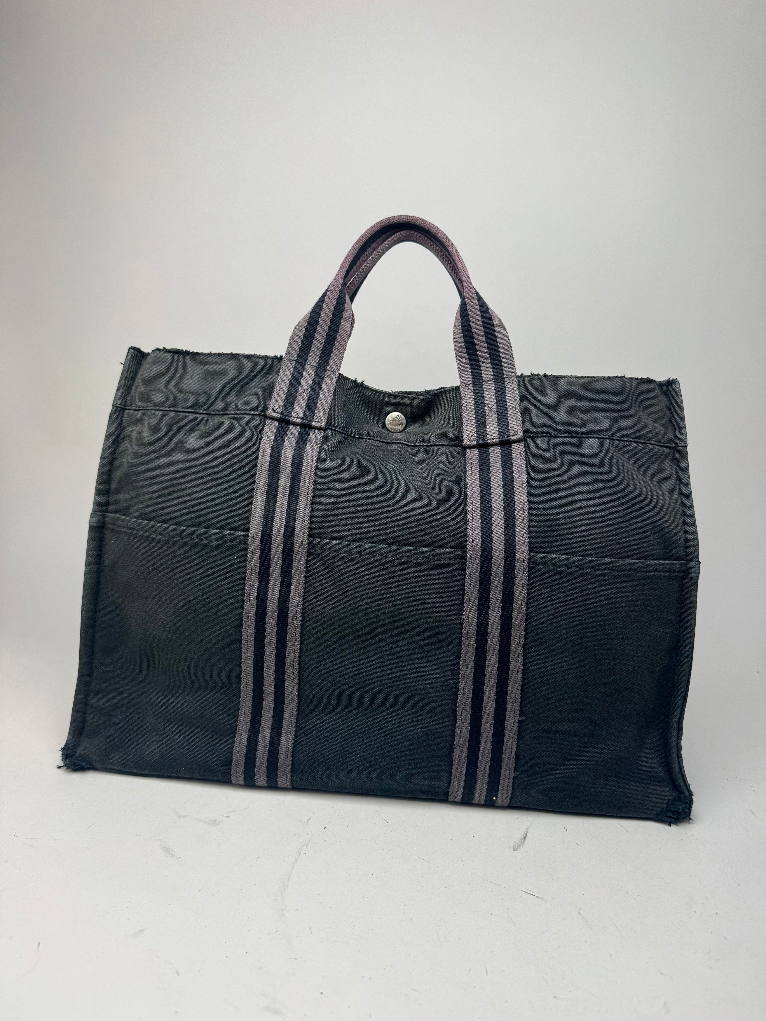 Other Vintage Hermes Canvas Tote Bag black Grey Size ONE SIZE - 3 Thumbnail