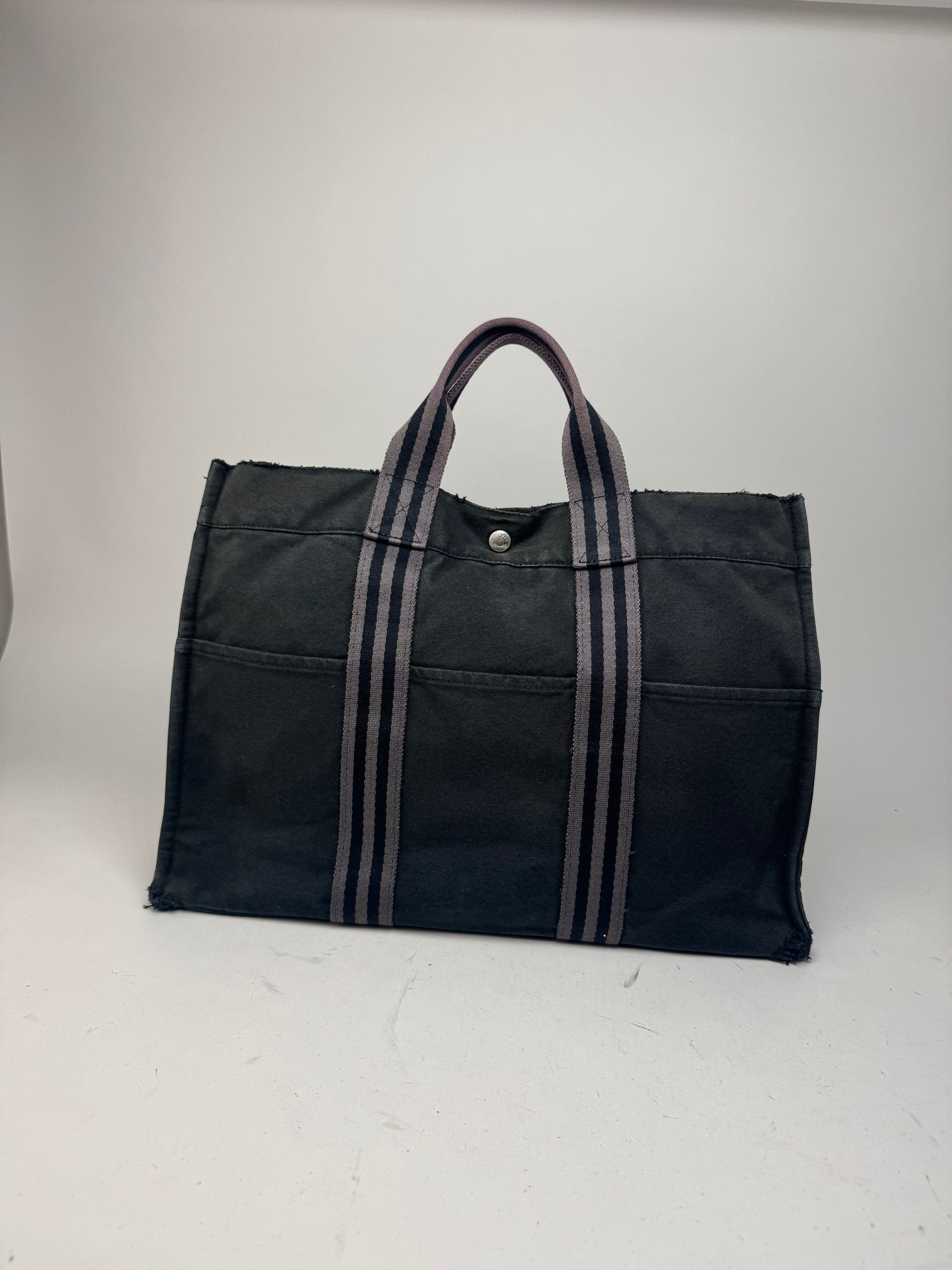 Other Vintage Hermes Canvas Tote Bag black Grey Size ONE SIZE - 8 Thumbnail