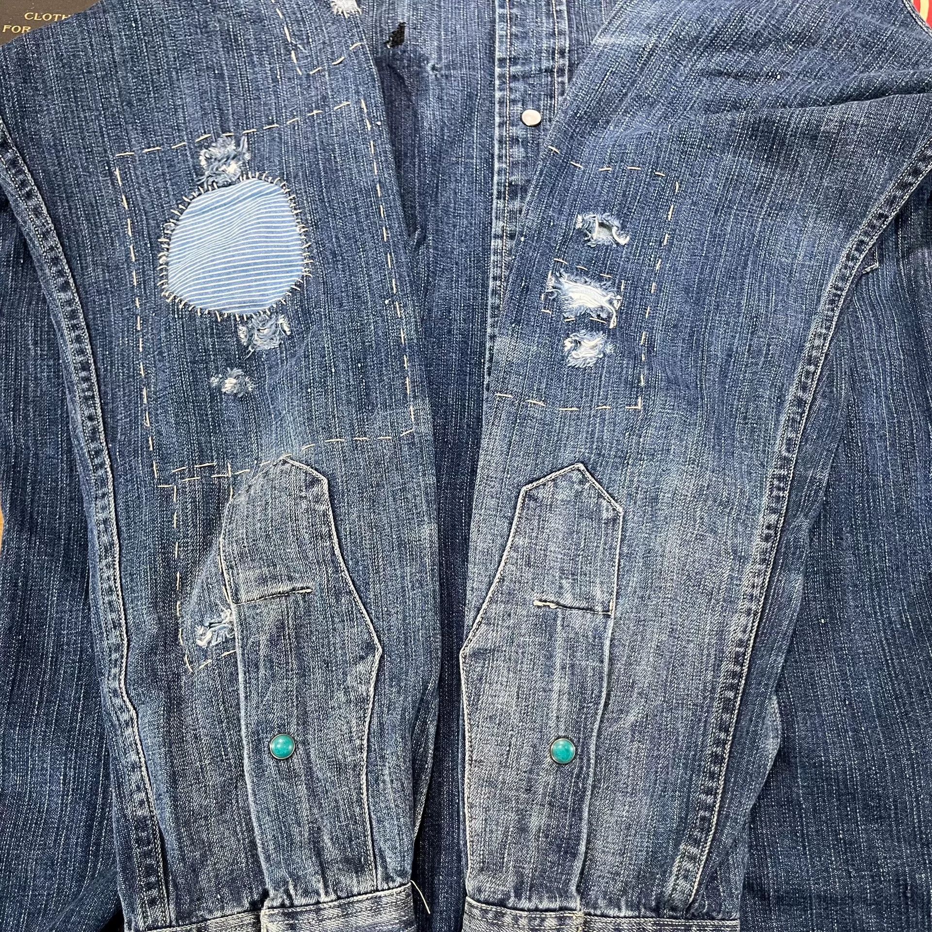 RRL Ralph Lauren Vintage RRL Distressed Denim Western Shirt Size US M / EU 48-50 / 2 - 8 Thumbnail