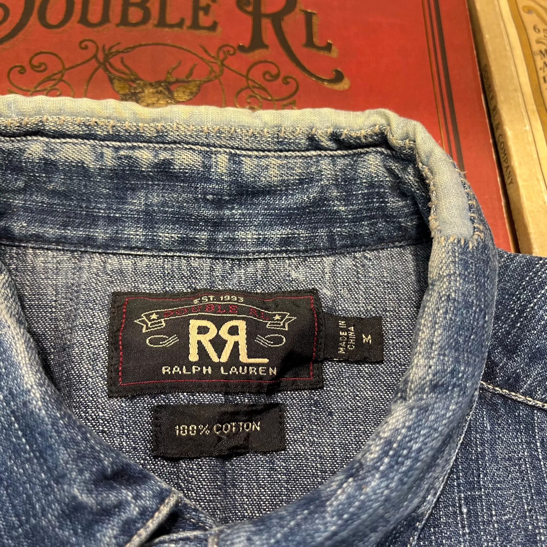 RRL Ralph Lauren Vintage RRL Distressed Denim Western Shirt Size US M / EU 48-50 / 2 - 3 Thumbnail