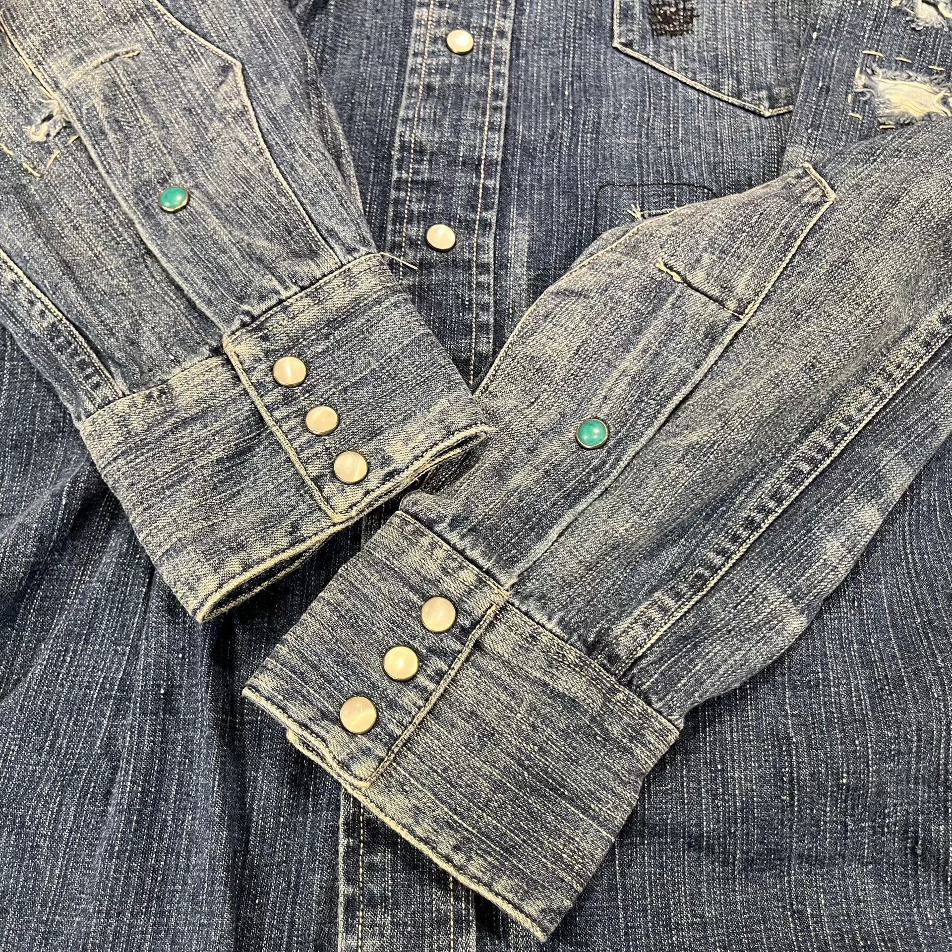 RRL Ralph Lauren Vintage RRL Distressed Denim Western Shirt Size US M / EU 48-50 / 2 - 9 Thumbnail