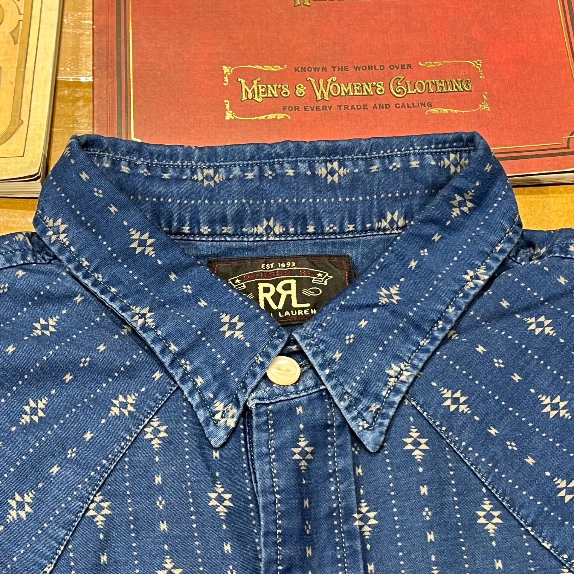 RRL Ralph Lauren RRL Rare Indigo Dyed Print Shirt Size US M / EU 48-50 / 2 - 7 Thumbnail
