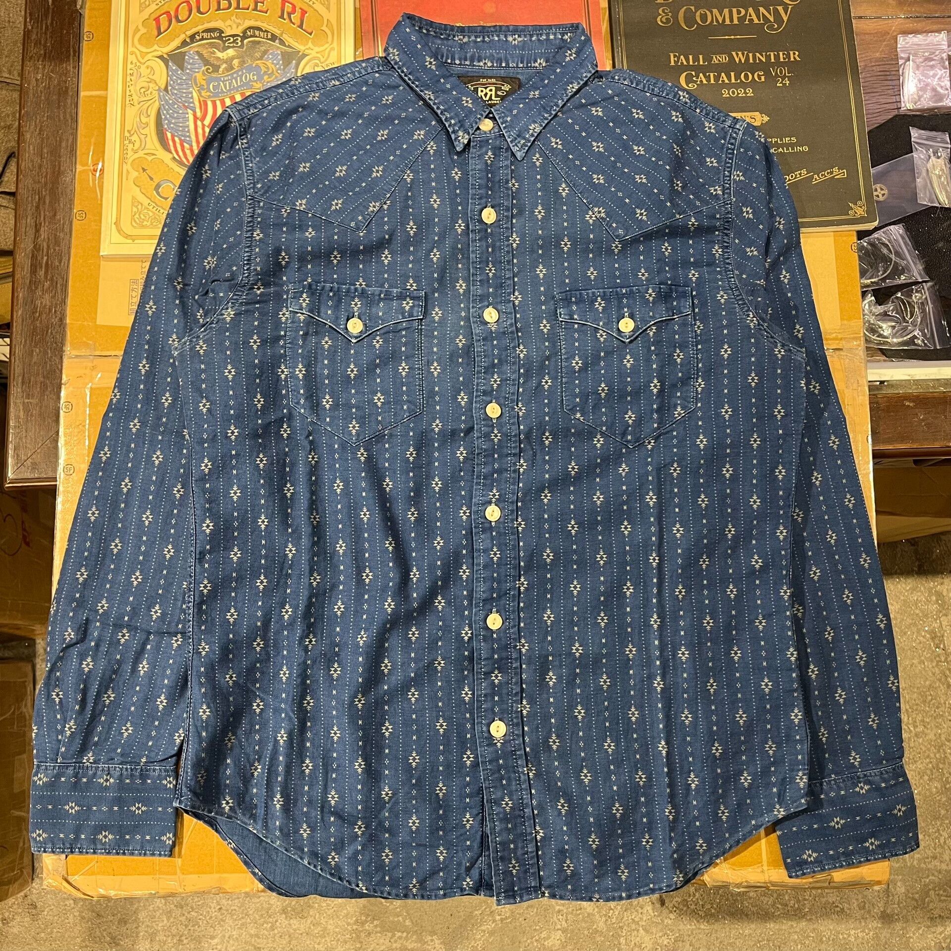 RRL Ralph Lauren RRL Rare Indigo Dyed Print Shirt Size US M / EU 48-50 / 2 - 2 Thumbnail