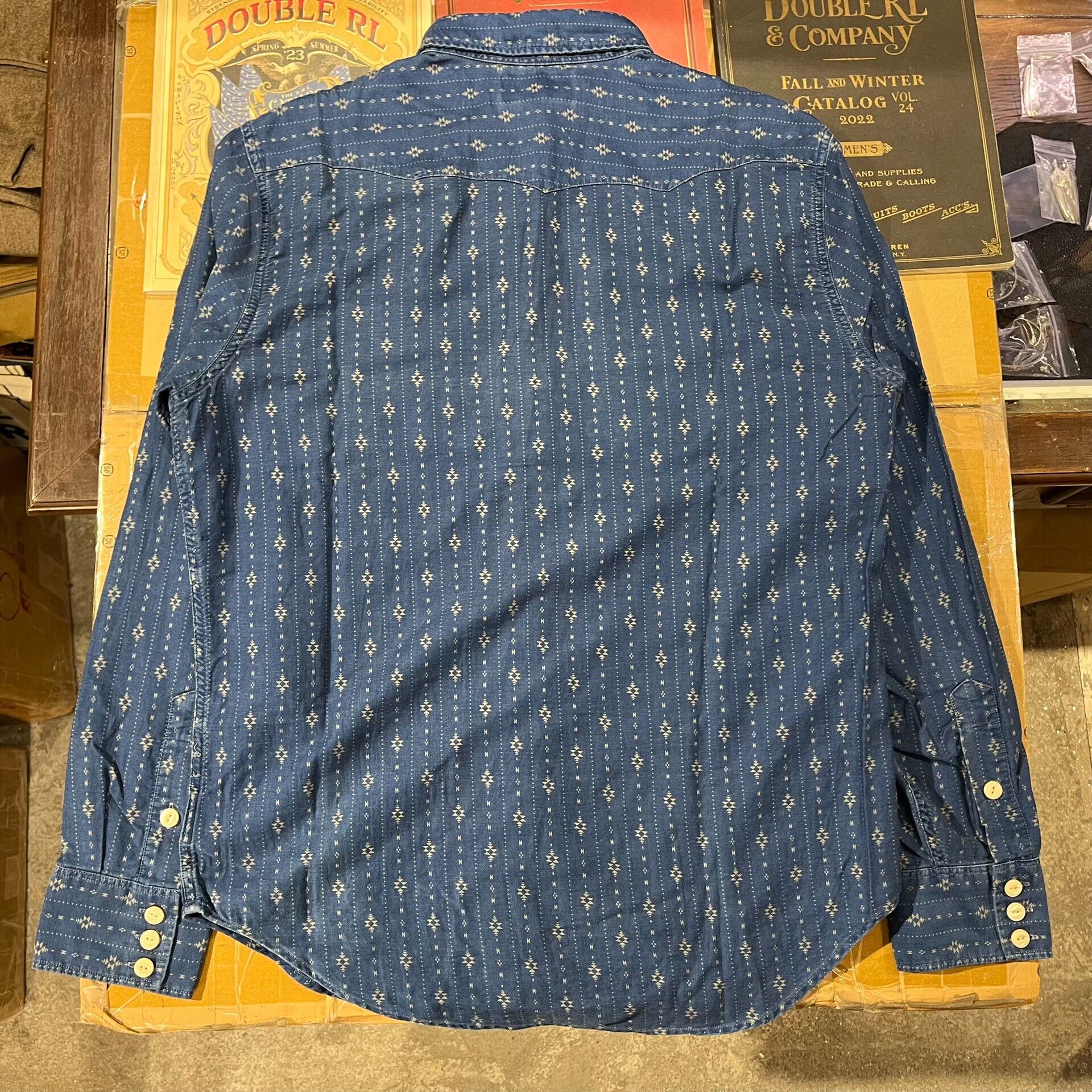 RRL Ralph Lauren RRL Rare Indigo Dyed Print Shirt Size US M / EU 48-50 / 2 - 3 Thumbnail